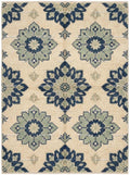 Handmade Ivory Oushak Wool Rug, Navy Blue & Sage Green Floral