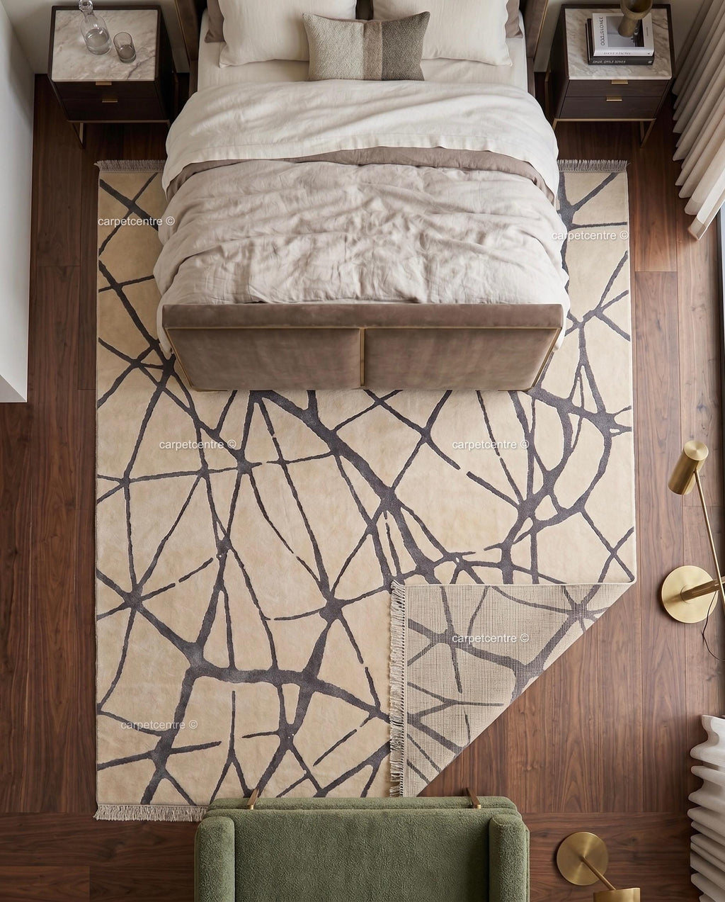 Hand Knotted Wool Rug, Abstract Line Art, Greige Charcoal Minimalist Carpet (Custom Size)