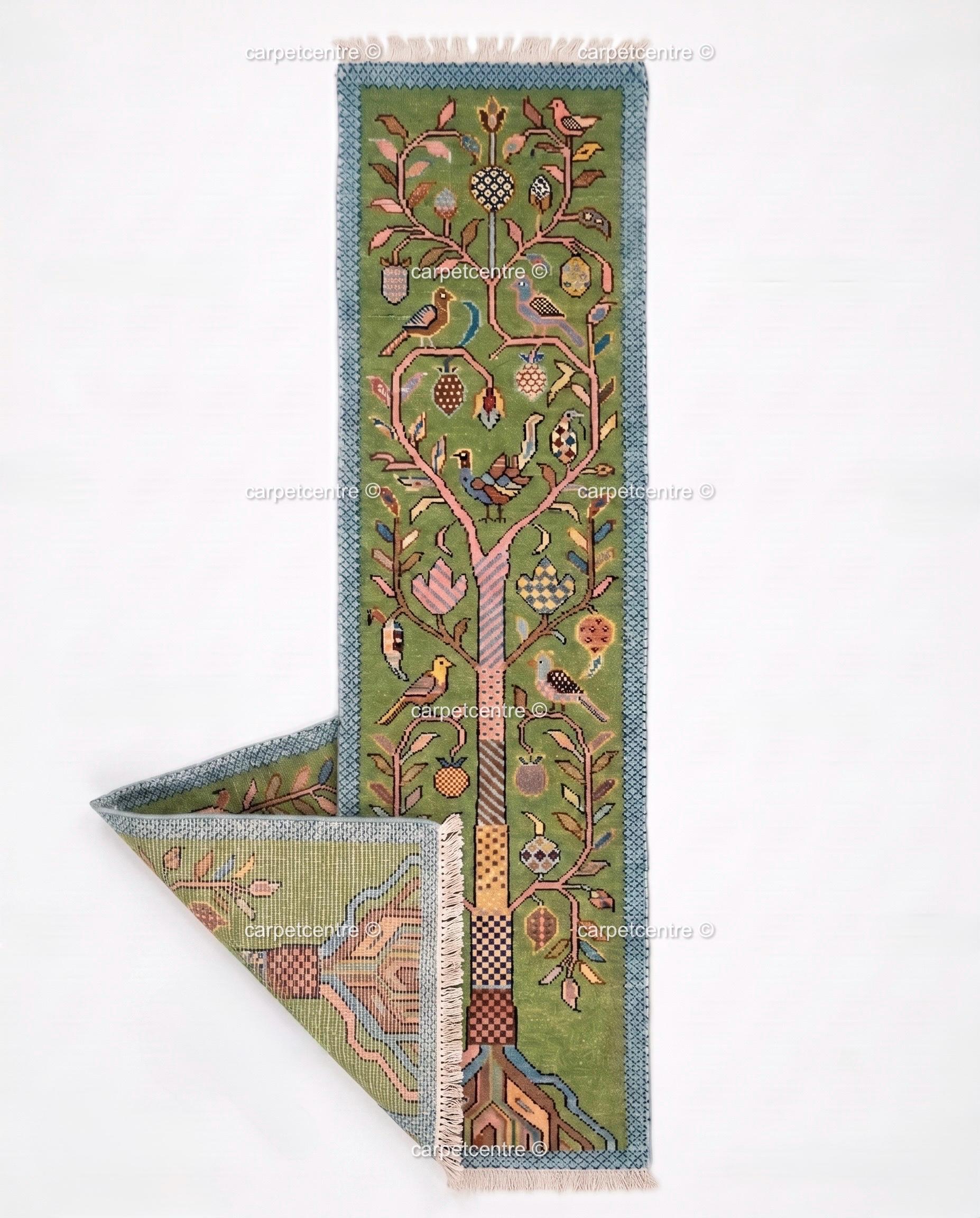 Handmade Wool Tree of Life Runner Rug: Colorful Botanical Hallway Carpet