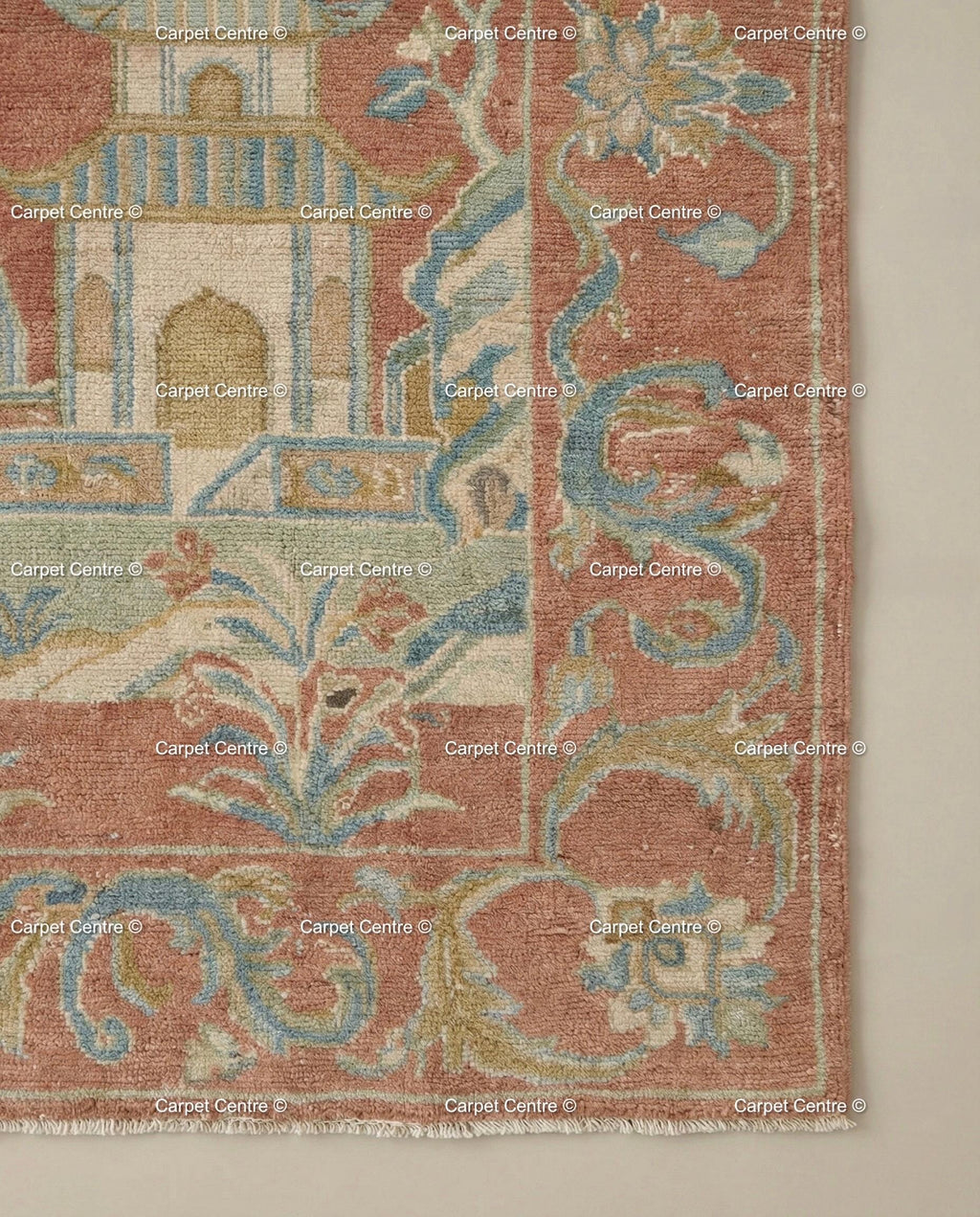 Terracotta Chinoiserie Wool Rug, Hand Knotted Oushak, Dragon Crane Motif