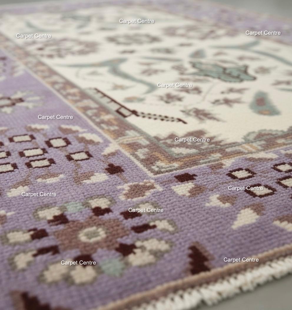 Hand Knotted Oushak Wool Rug | Lilac Bird Motif