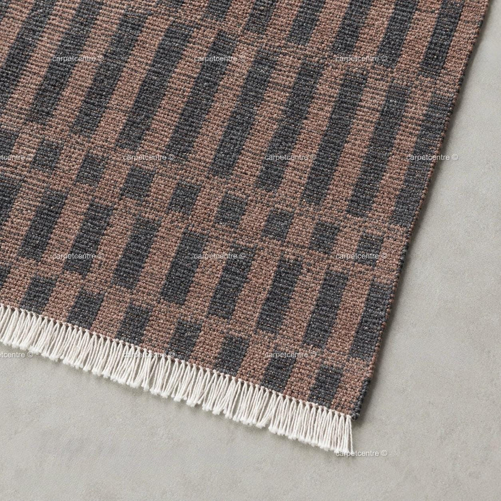 Hand Knotted Wool Rug: Modern Striped, New Zealand Wool, Turkish Knot, Brown Beige Carpet