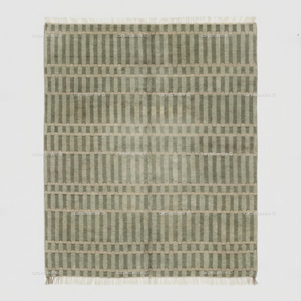 Hand Knotted Wool Rug: Modern Striped, New Zealand Wool, Turkish Knot, Brown Beige Carpet