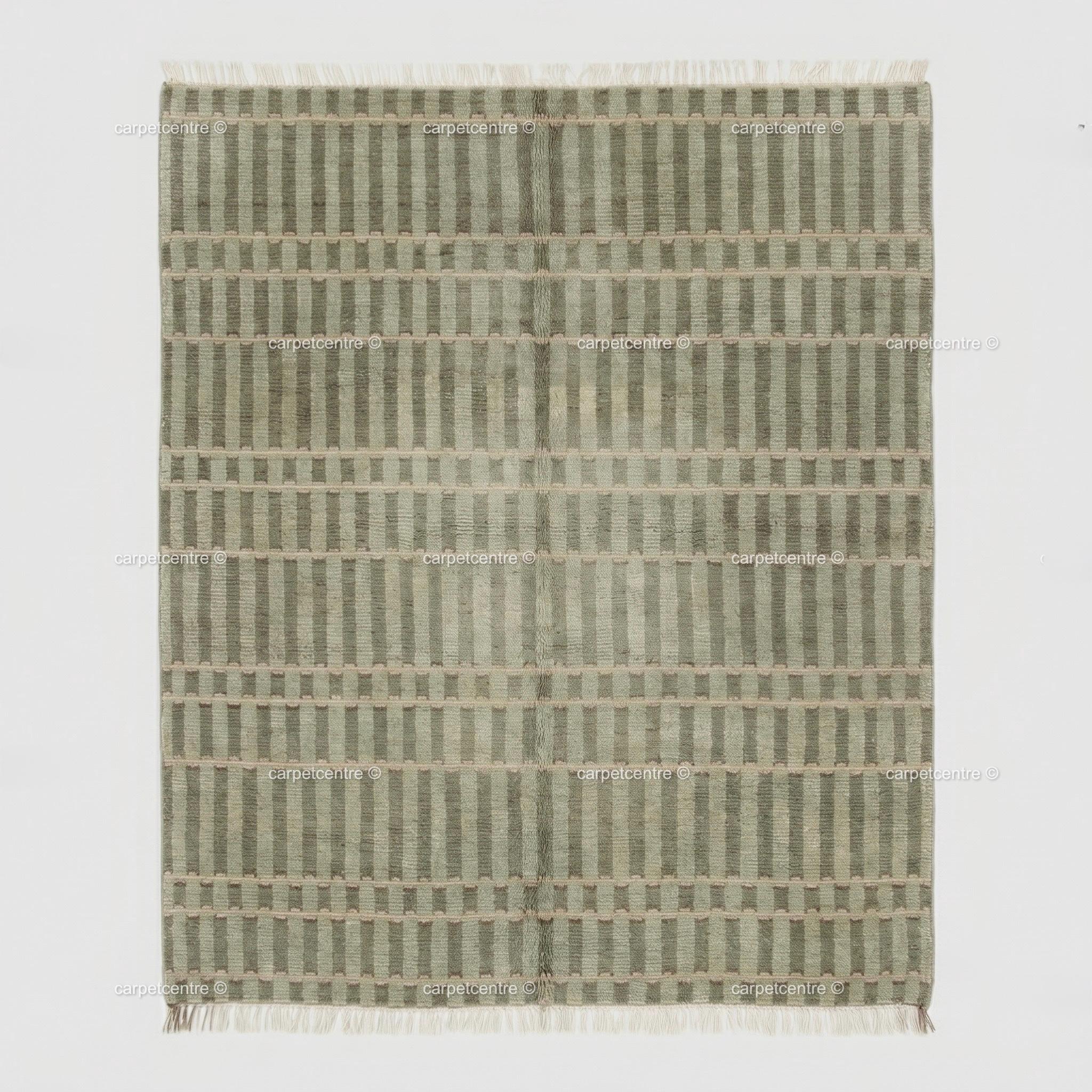 Hand Knotted Wool Rug: Modern Striped, New Zealand Wool, Turkish Knot, Brown Beige Carpet