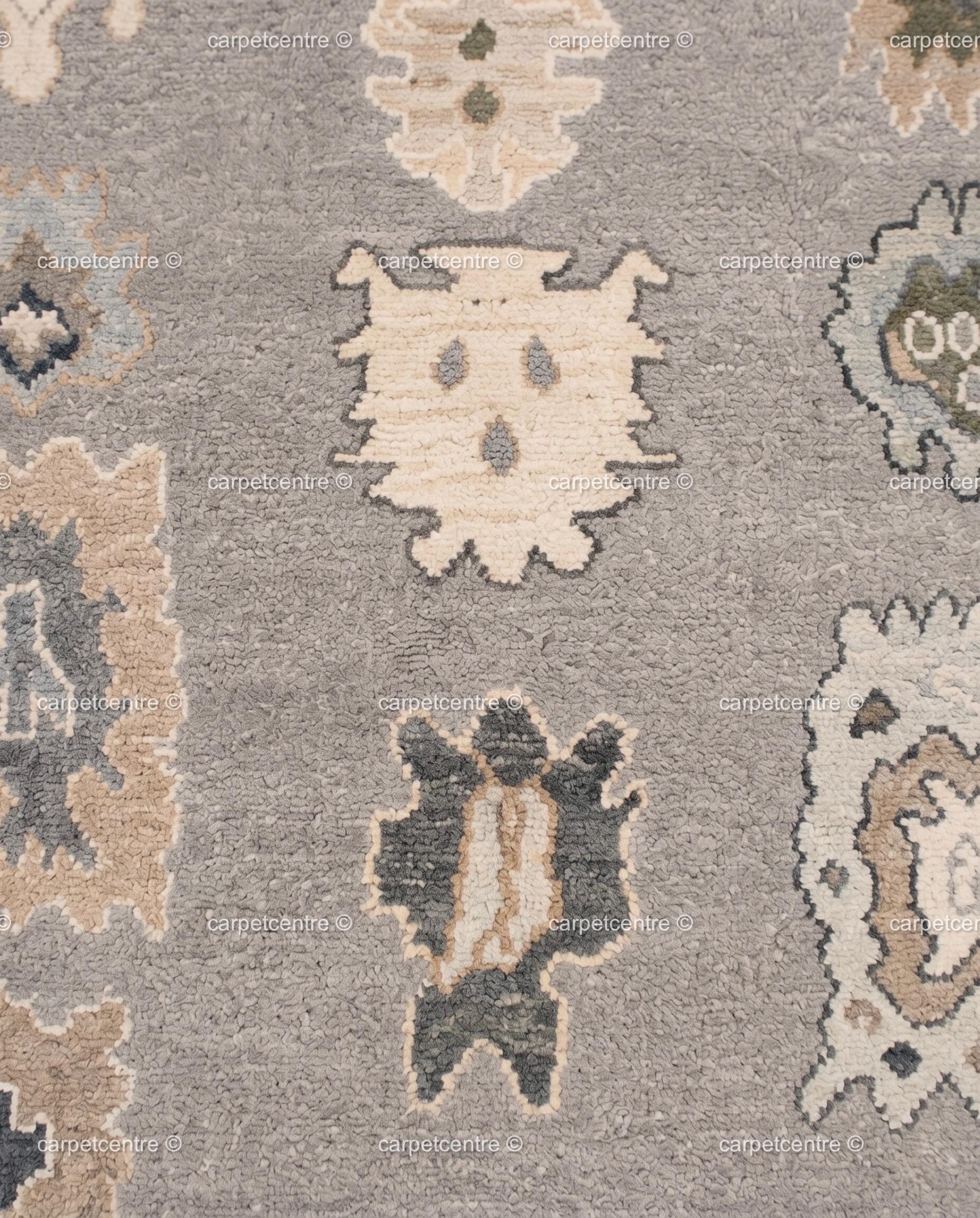 Hand Knotted Wool Oushak Rug | Muted Geometric Tribal Design, Neutral Tones