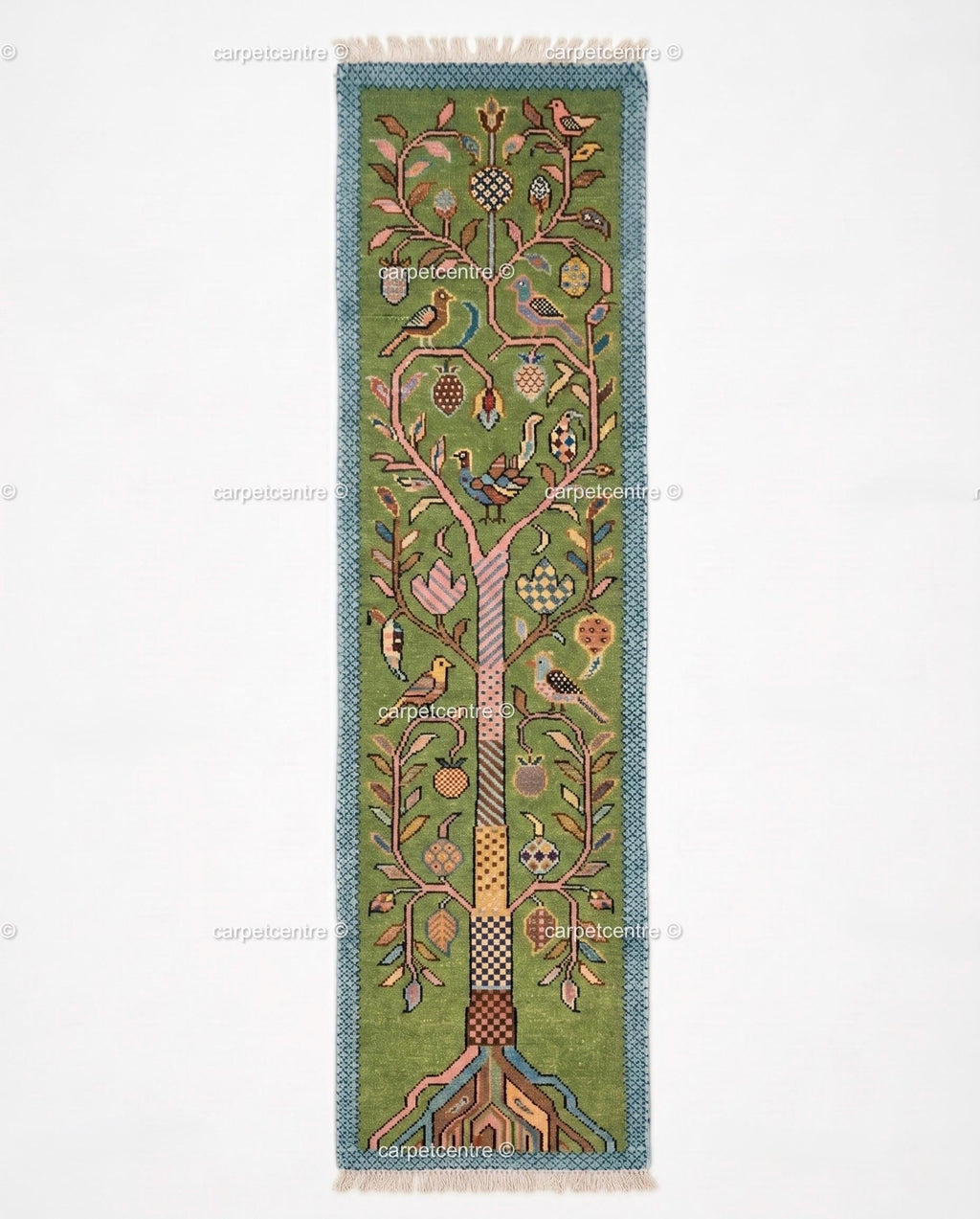 Handmade Wool Tree of Life Runner Rug: Colorful Botanical Hallway Carpet