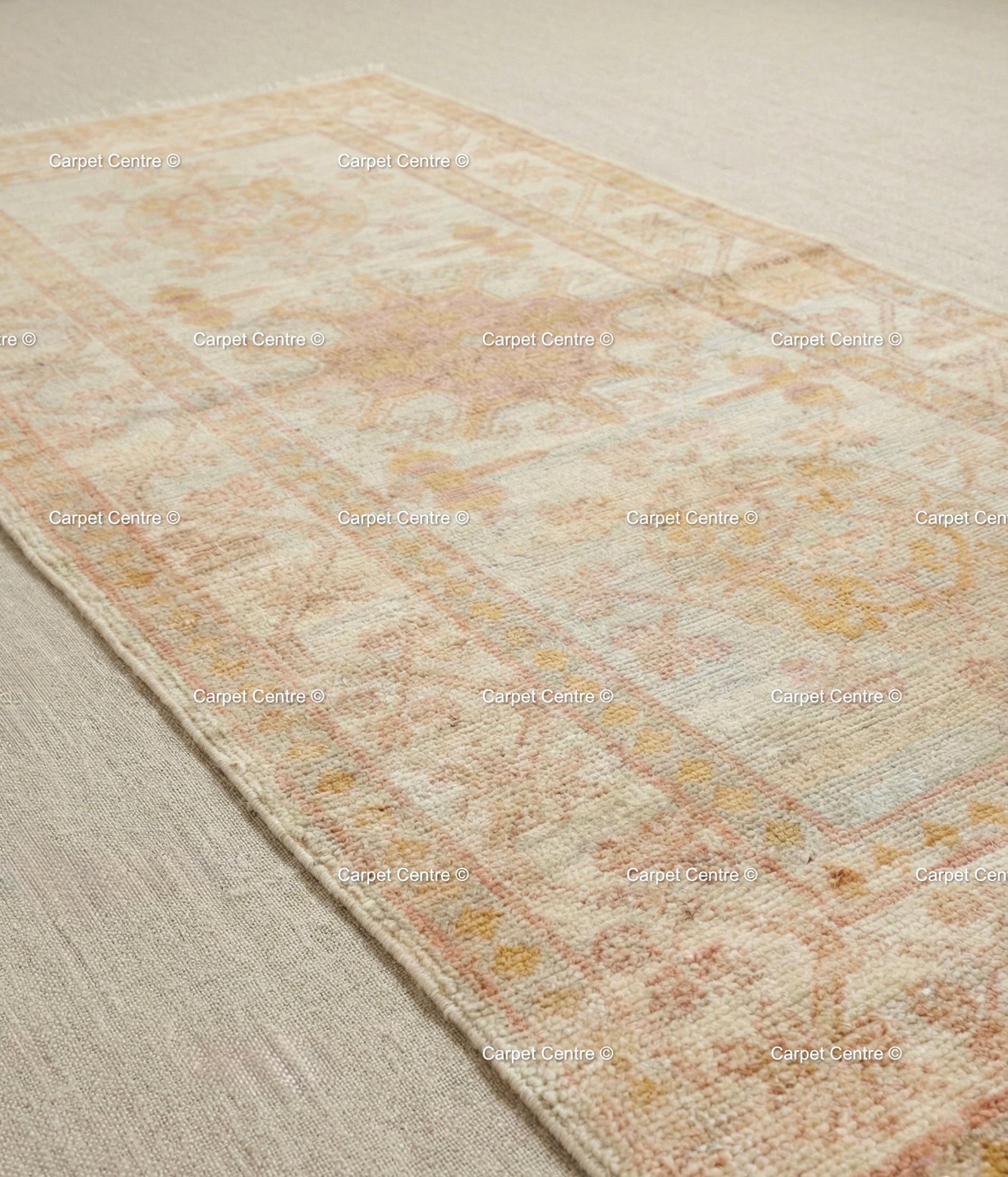 Vintage Hand-Knotted Oushak Wool Runner Rug, Pink & Beige, 2.6x10
