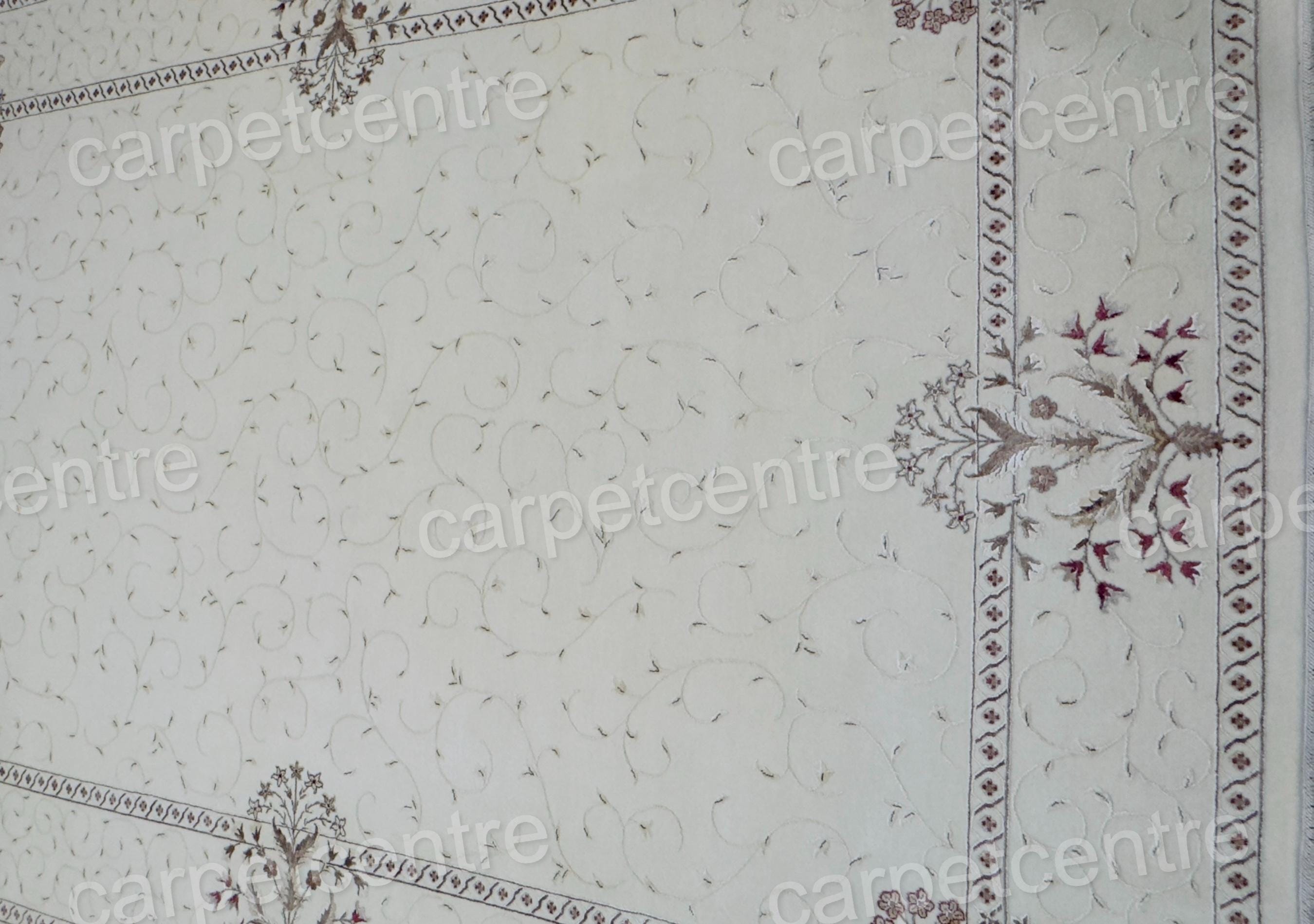 Handwoven Wool Art Silk Rug: Ivory Floral Border (11'3" x 8'3")