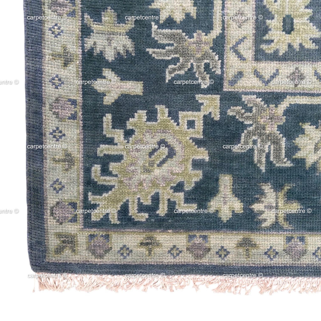 Muted Blue Oushak Rug | Vintage Geometric Turkish Wool Area Rug