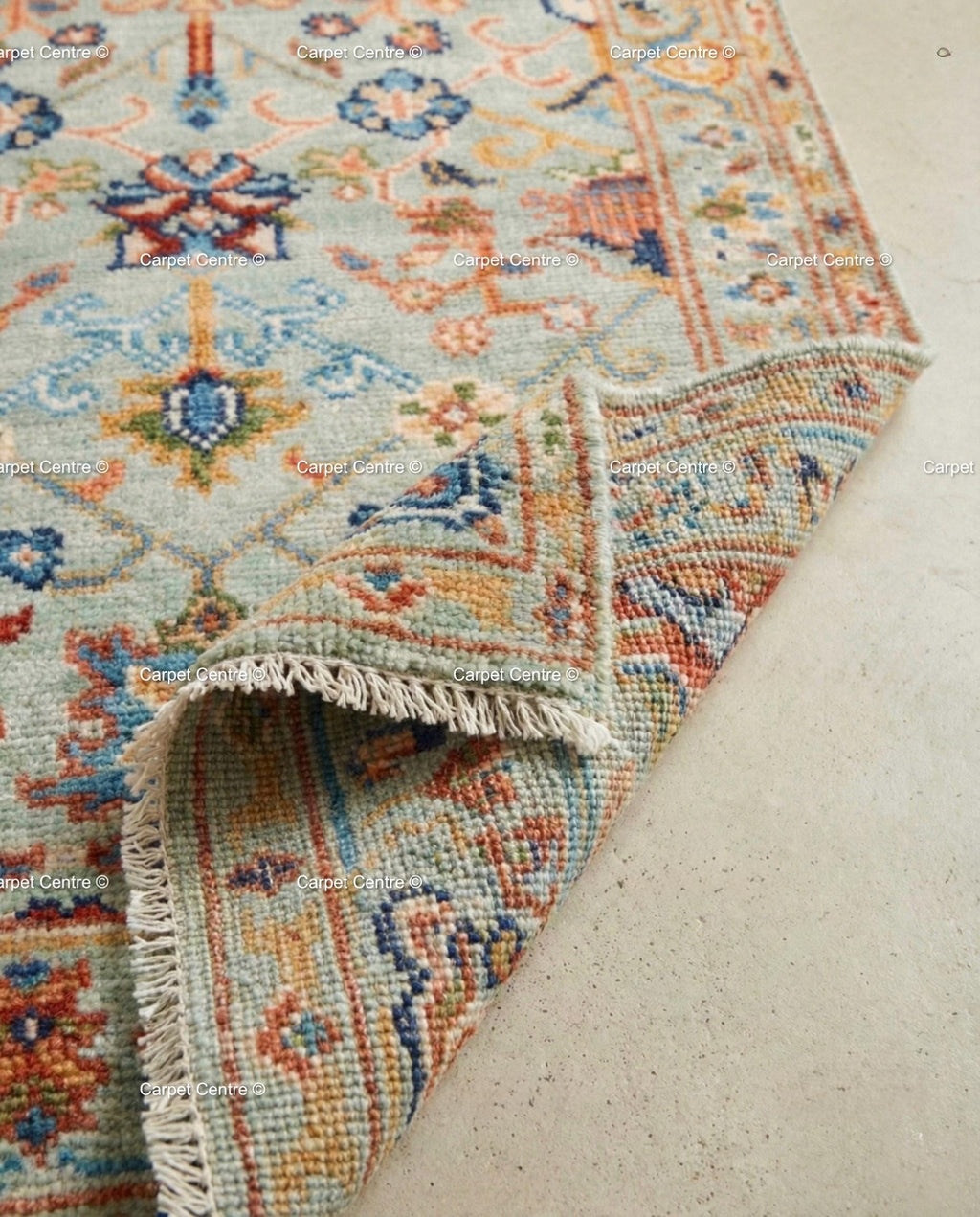 Handmade Light Blue Oushak Rug, Wool Tree of Life Design
