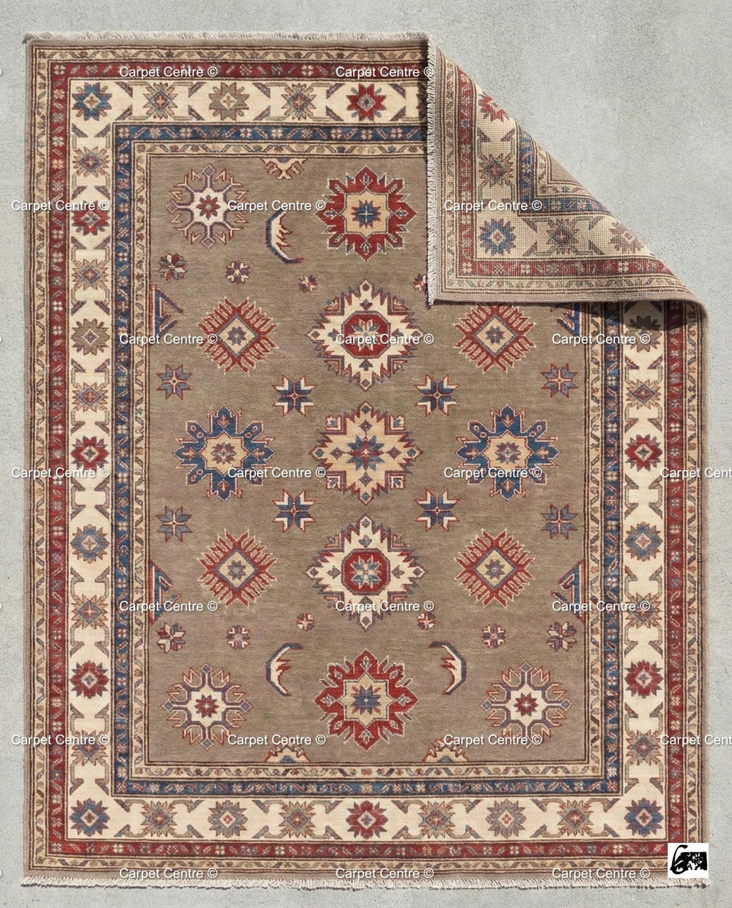 Taupe Oushak Rug, Hand Knotted Wool, Geometric Medallion