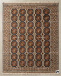Vintage Oushak Rug, Rust Blue Geometric Hand Knotted Wool Turkish Carpet