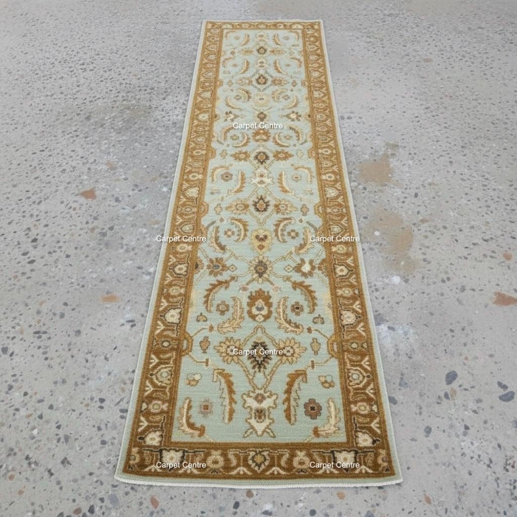 Hand-Knotted Wool Runner Rug, Light Blue Floral Hallway, 2x8