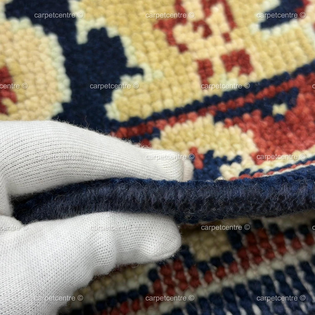 Hand-Knotted Wool Runner Rug, Navy Blue Tribal Design, Traditional Hallway Entryway Carpet