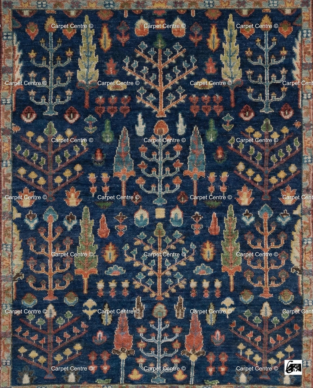 Handmade Navy Blue Oushak Rug | Tree of Life Wool Area Rug