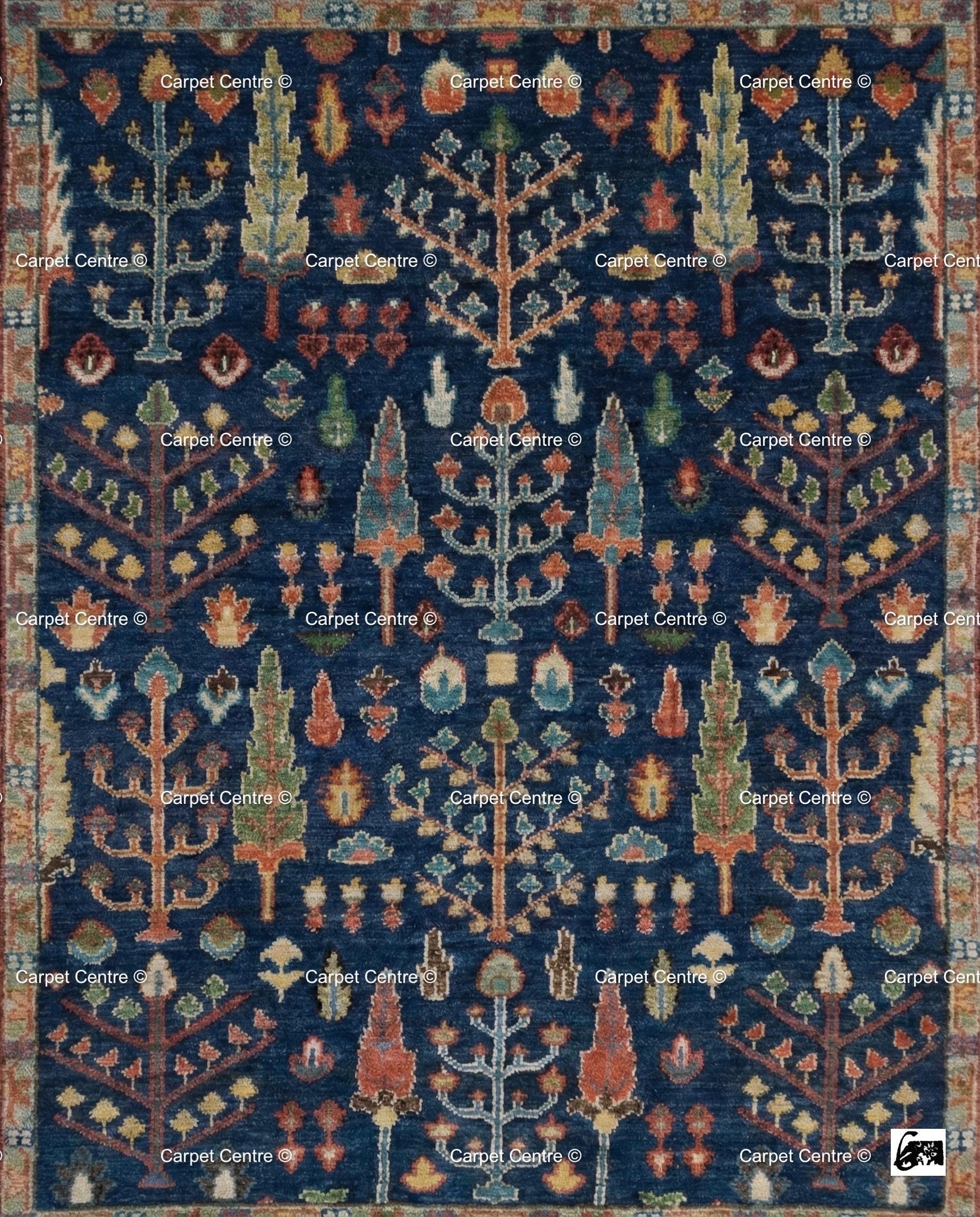 Handmade Navy Blue Oushak Rug | Tree of Life Wool Area Rug