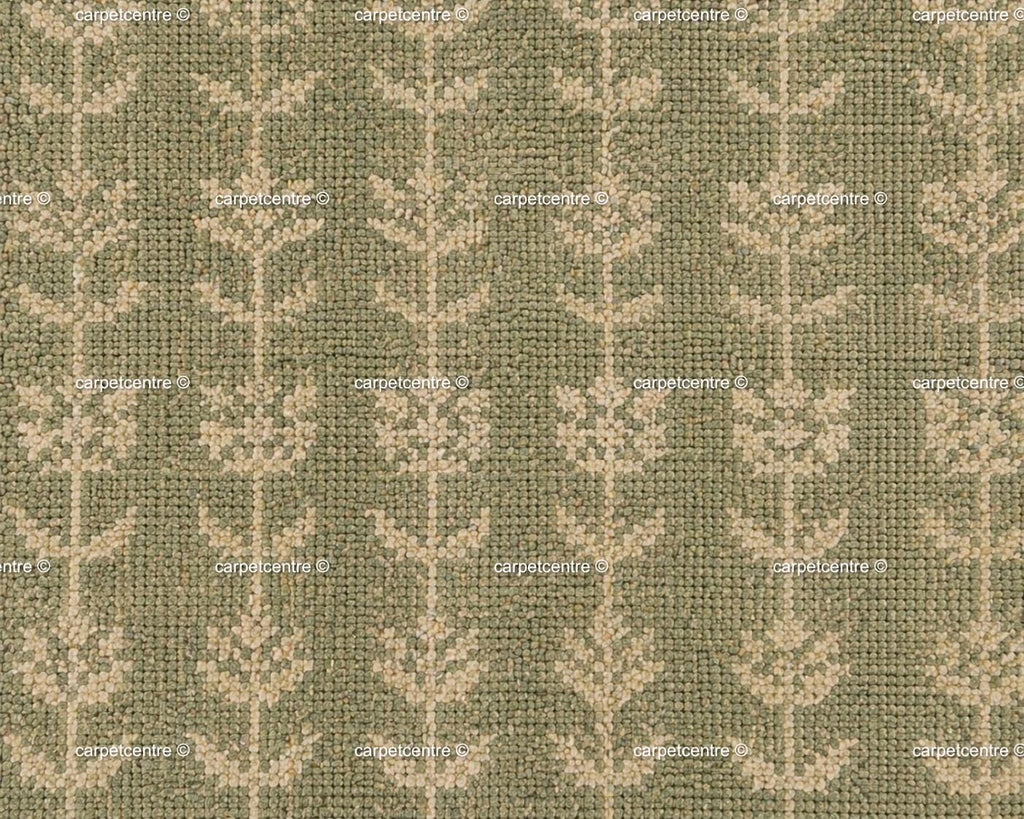 Handmade Sage Green Oushak Wool Rug: Distressed Floral Turkish Area Rug