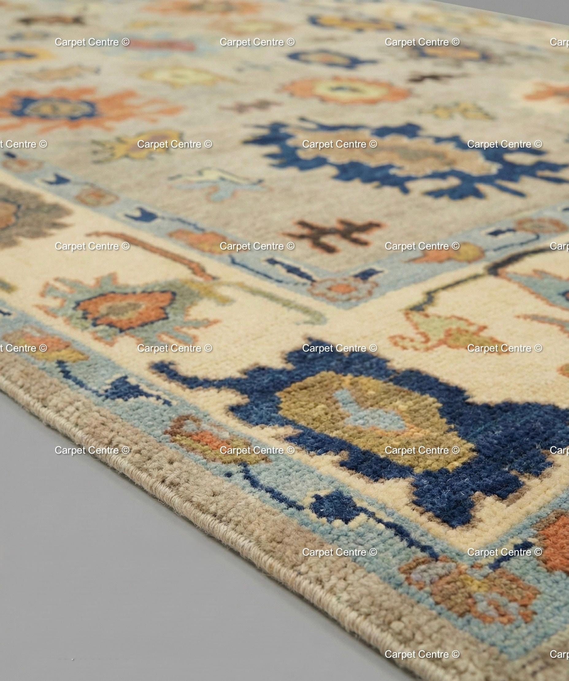 Hand-Knotted Wool Oushak Rug, Tribal Geometric Medallions, 8x10