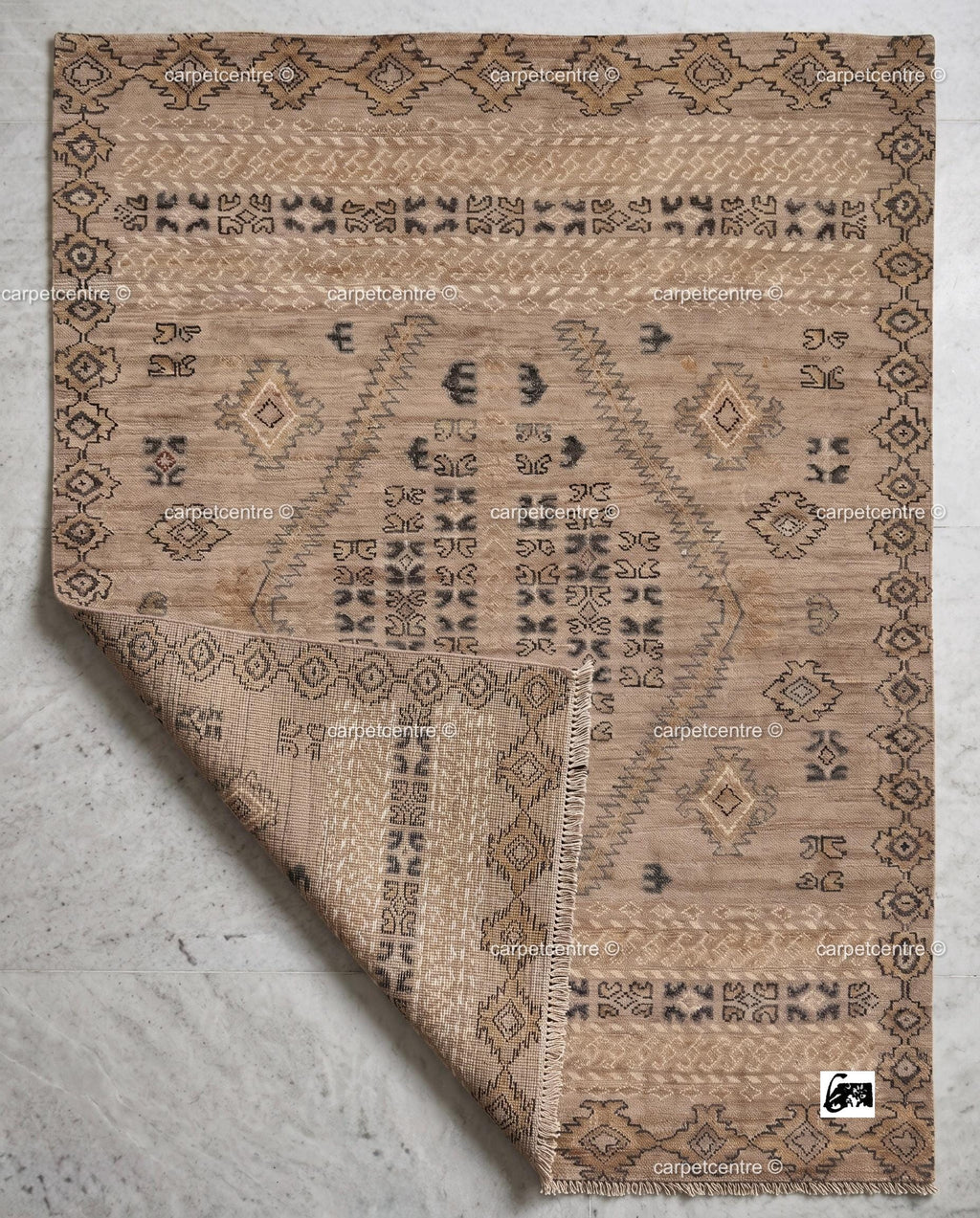 Hand Knotted Oushak Wool Rug, Tribal Geometric Earth Tone Southwestern Decor