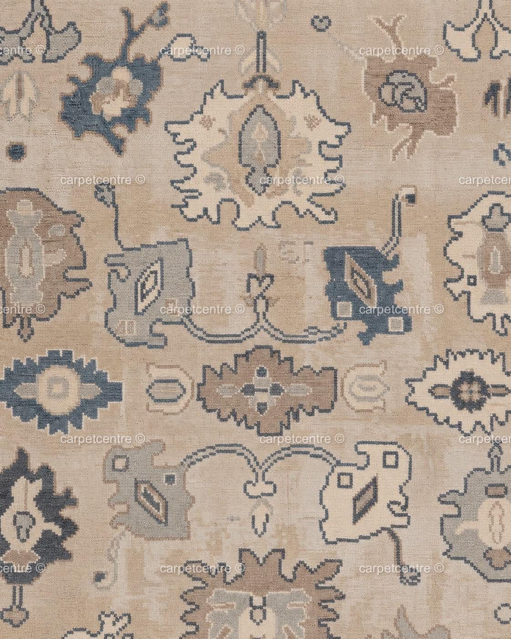 Muted Blue Beige Oushak Rug | Hand Knotted Wool Turkish Area Rug