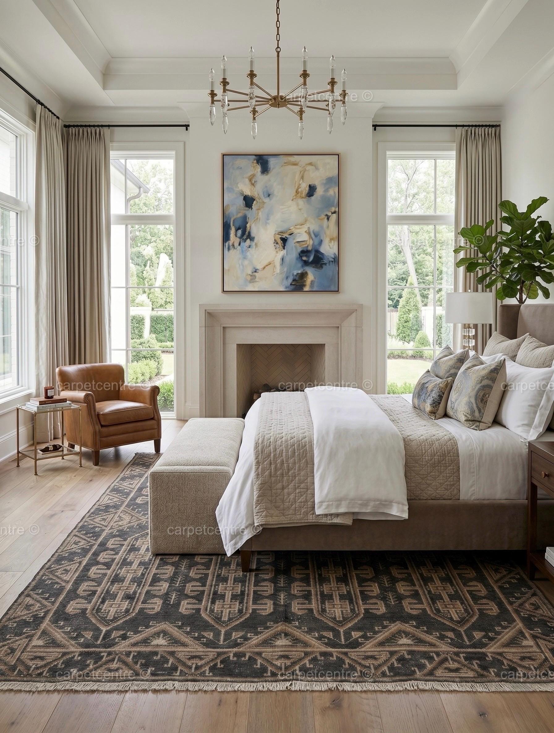 Hand Knotted Oushak Rug | Dark Grey Beige Geometric Tribal Wool Area Rug