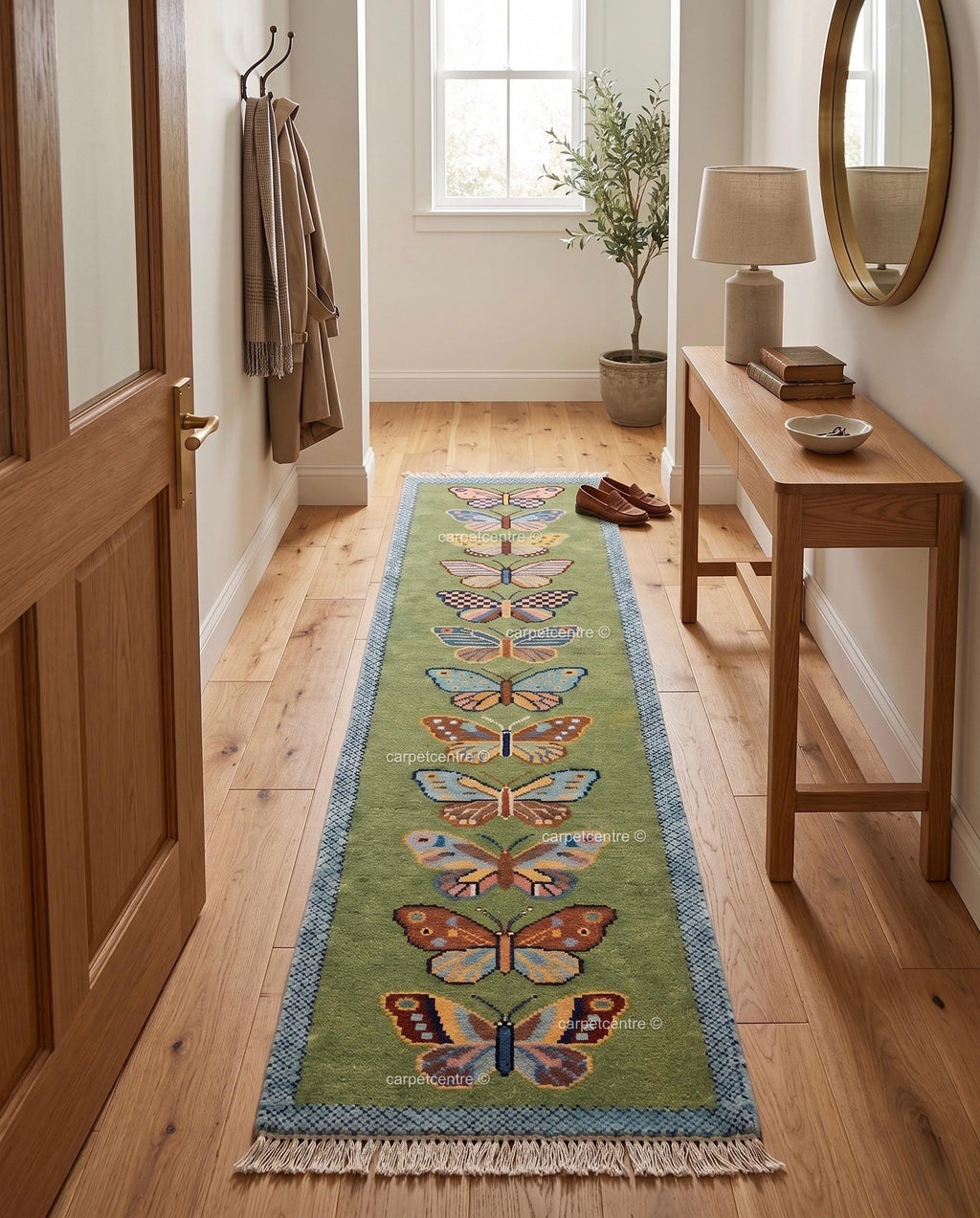 Handmade Wool Butterfly Runner Rug | Colorful Hallway Carpet, Custom Sizes