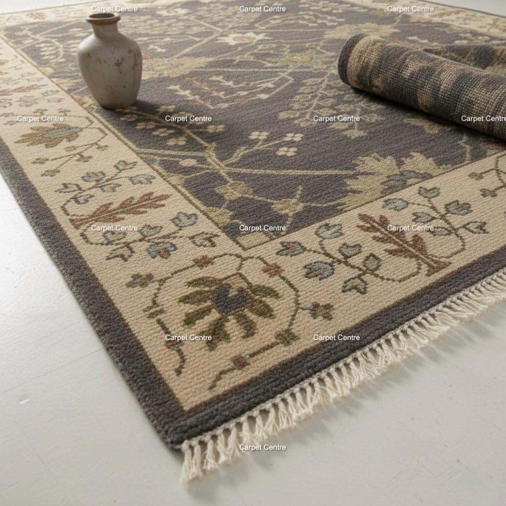 Hand-Knotted Wool Area Rug: Brown Oushak Tree of Life Carpet