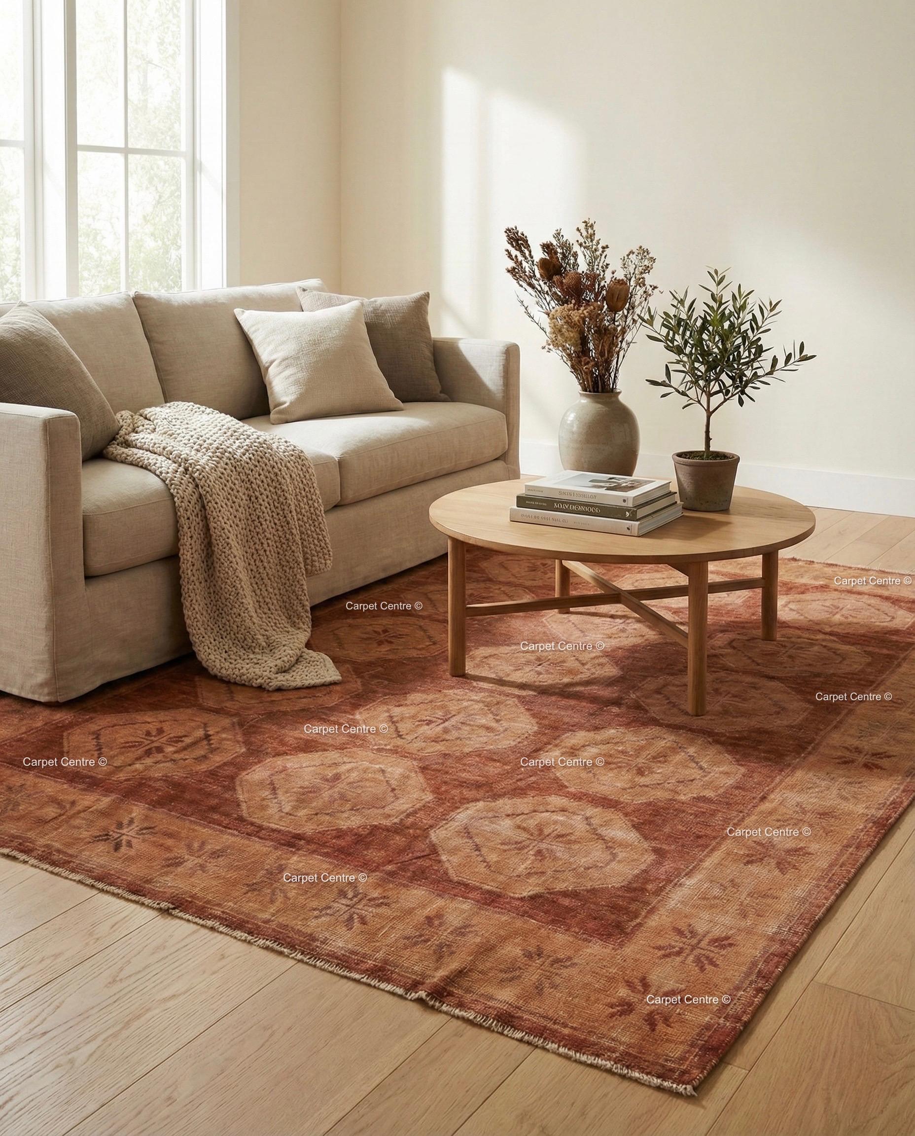 Hand-Knotted Oushak Rug | Terracotta Geometric Medallion, Southwestern Decor