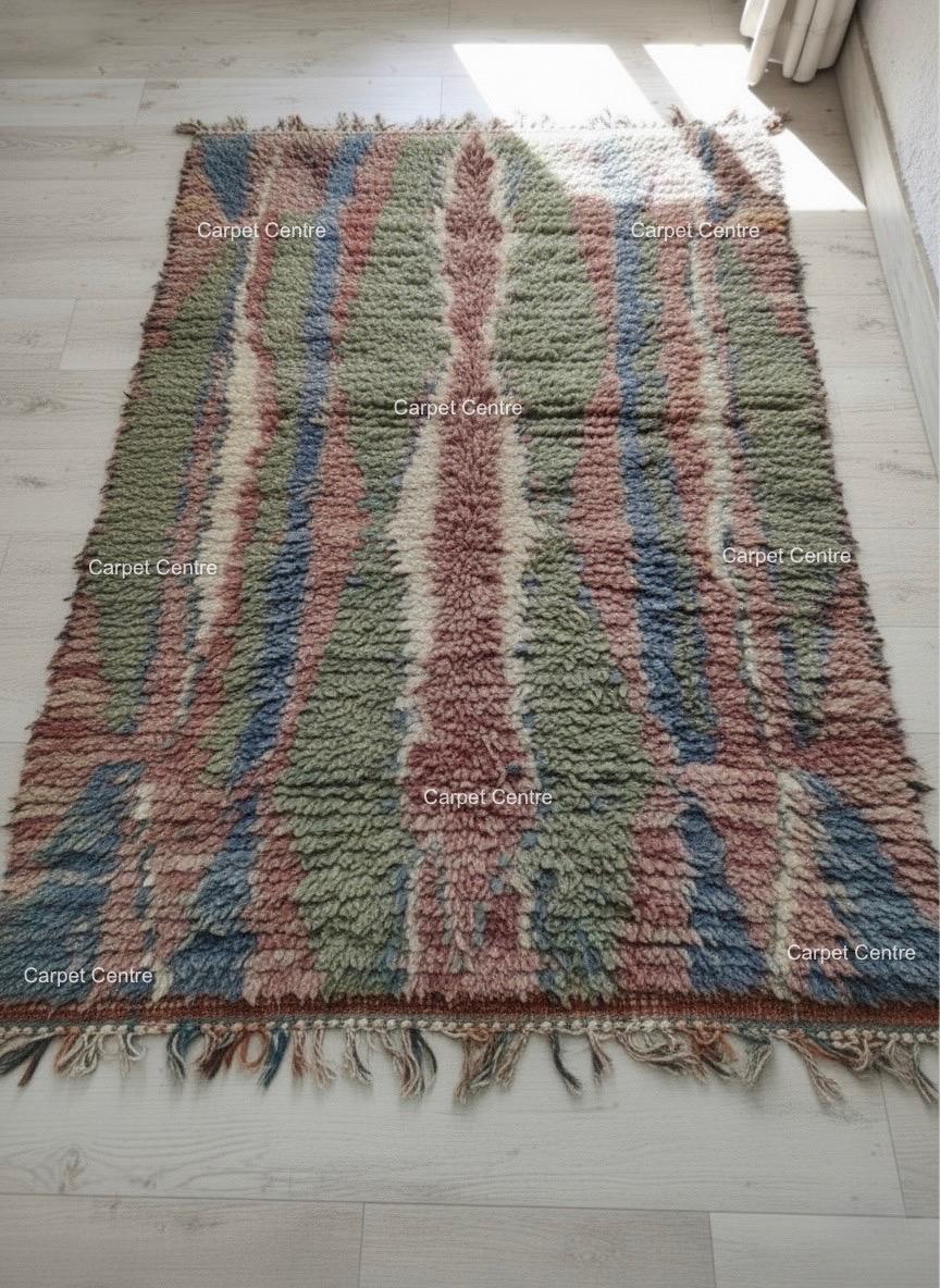 Handmade Moroccan Shag Rug, Dusty Rose, Sage Green, Tulu Style