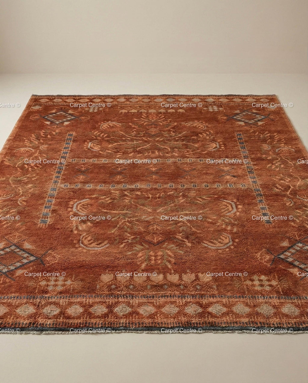 Hand Knotted Oushak Rug, Terracotta Rust Wool Pile, Turkish Knot Area Rug
