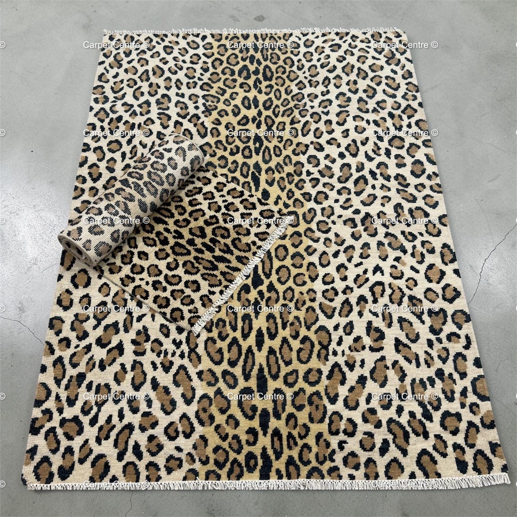 Hand Knotted Wool Leopard Print Oushak Rug, Turkish Knot Animal Area Rug