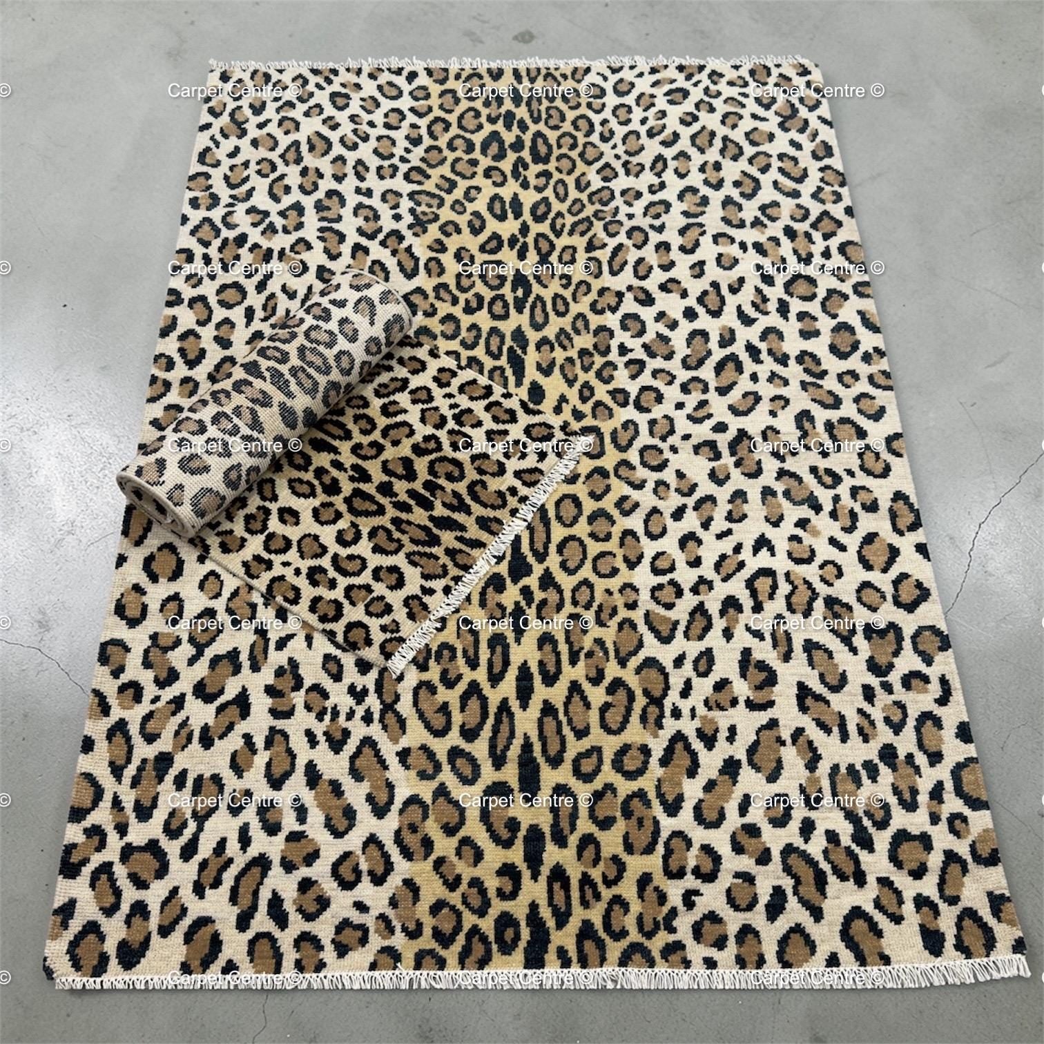 Hand Knotted Wool Leopard Print Oushak Rug, Turkish Knot Animal Area Rug
