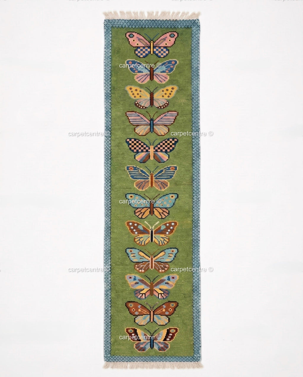Handmade Wool Butterfly Runner Rug | Colorful Hallway Carpet, Custom Sizes