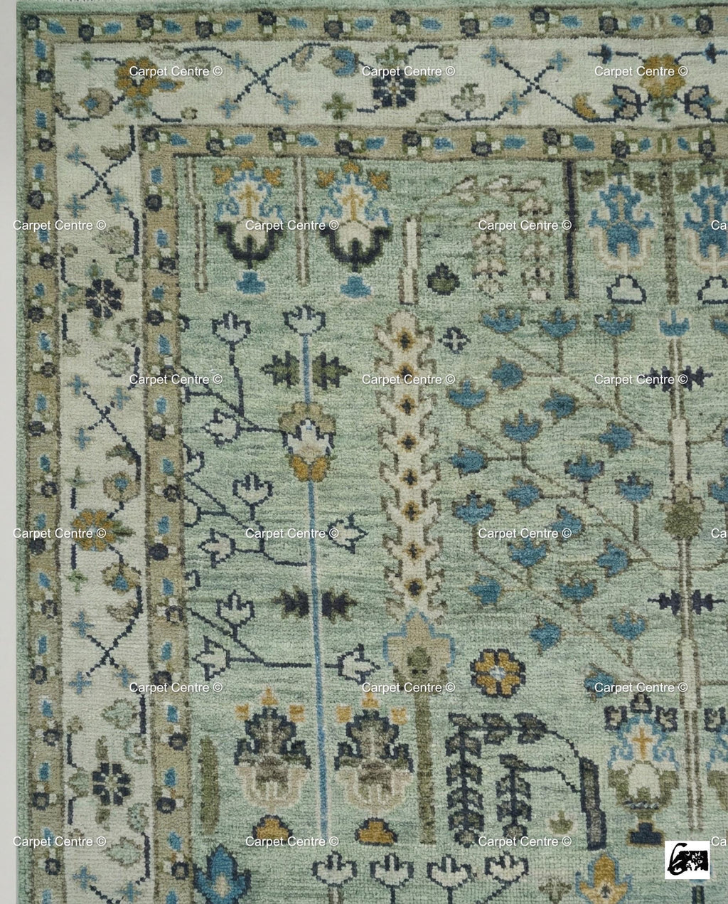 Hand Knotted Wool Oushak Rug – Sage Green Tree of Life Area Rug