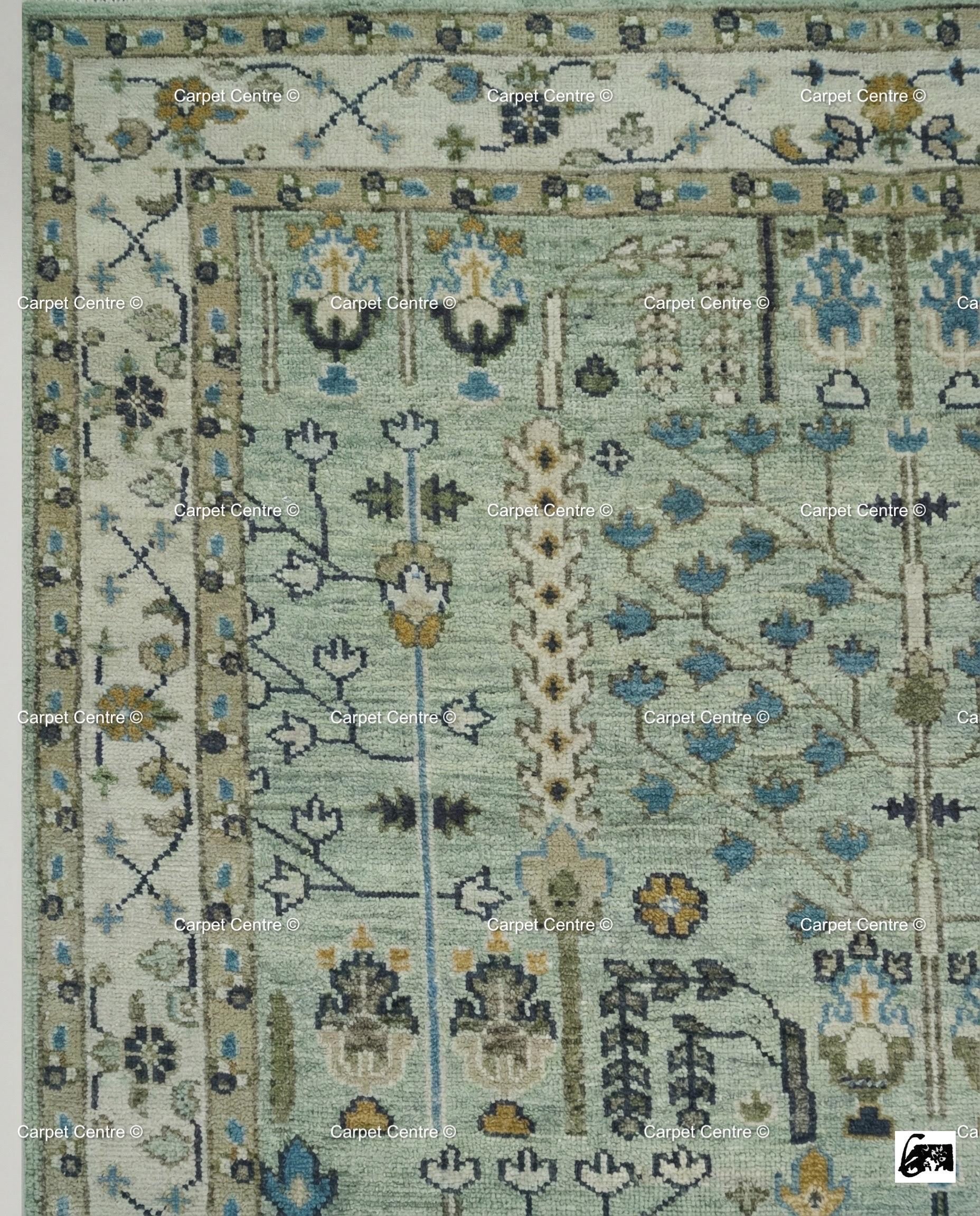 Hand Knotted Wool Oushak Rug – Sage Green Tree of Life Area Rug