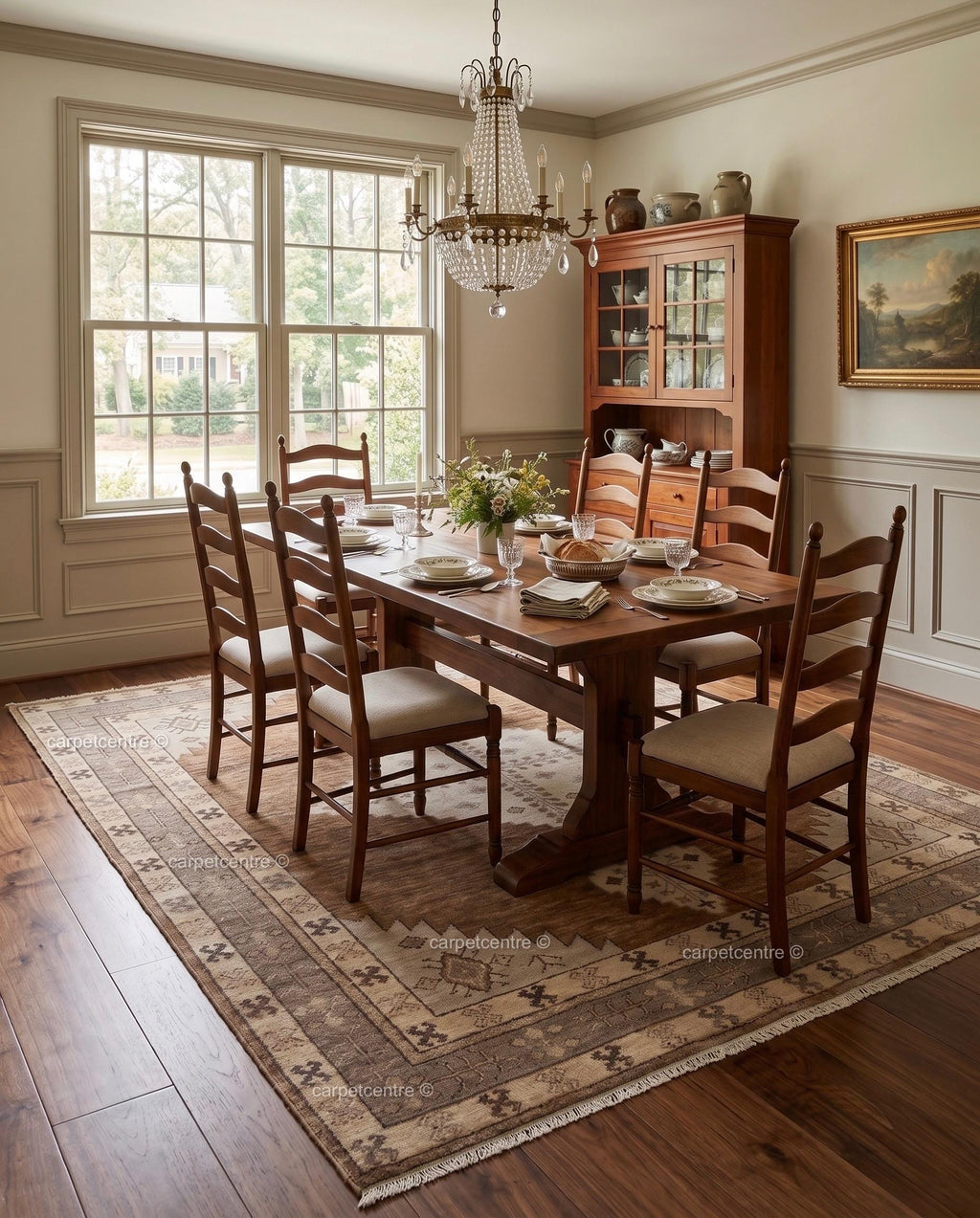 Hand Knotted Oushak Rug: Brown New Zealand Wool Tribal Carpet (Custom Size)