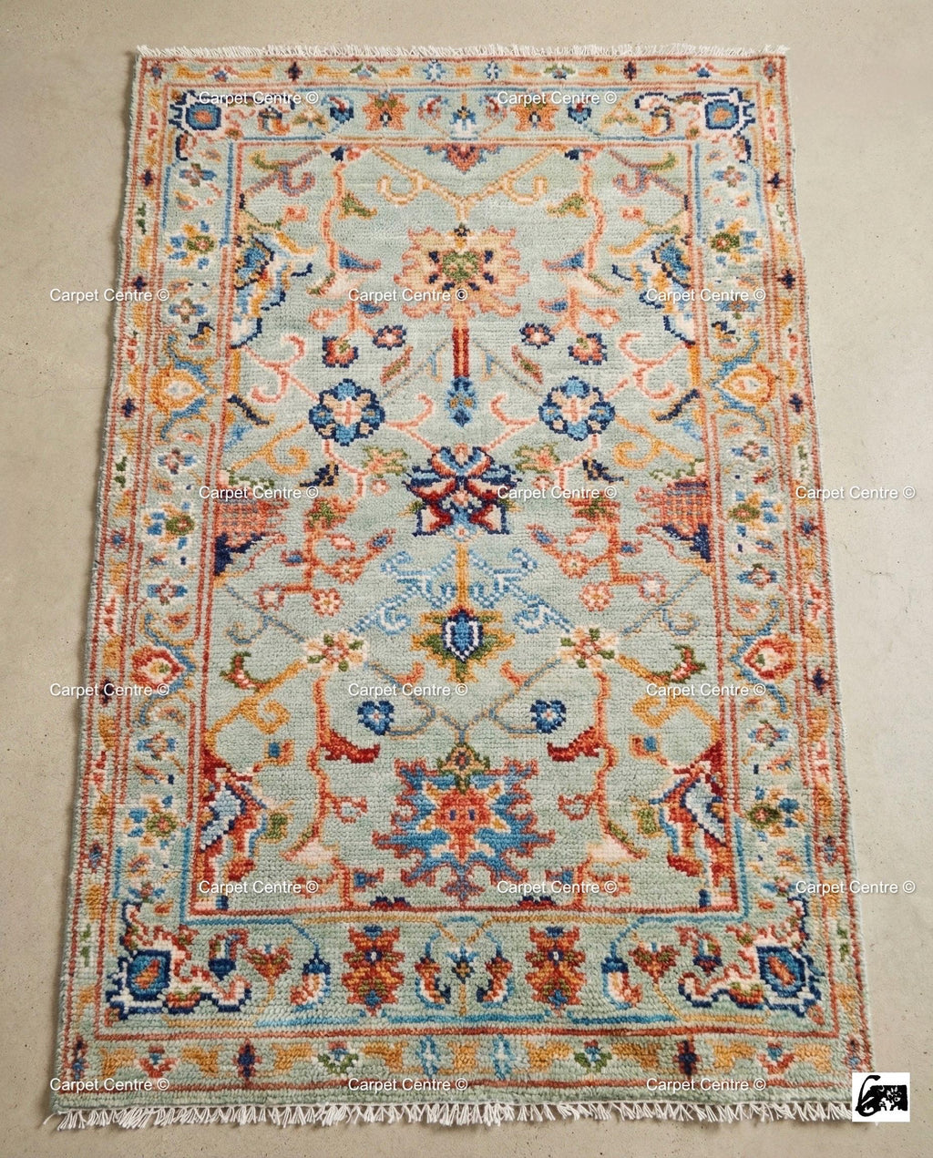 Handmade Light Blue Oushak Rug, Wool Tree of Life Design