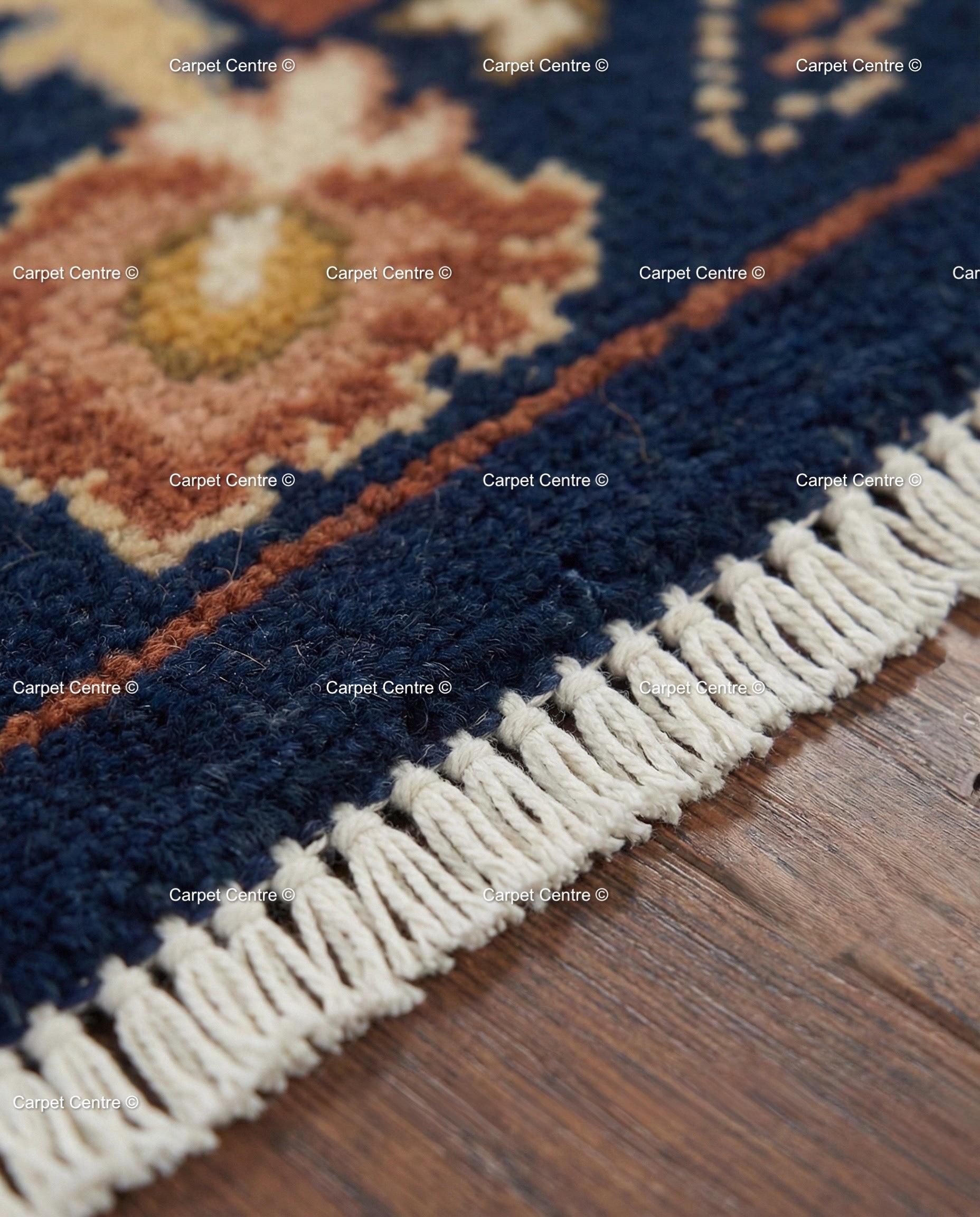 Hand Knotted Wool Runner Rug, Rust Navy Geometric Oushak, Boho Southwestern Decor