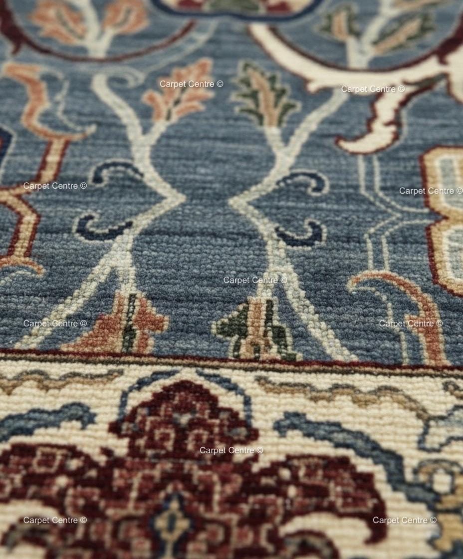 Hand-Knotted Dusty Blue Wool Rug | Traditional Oriental Design