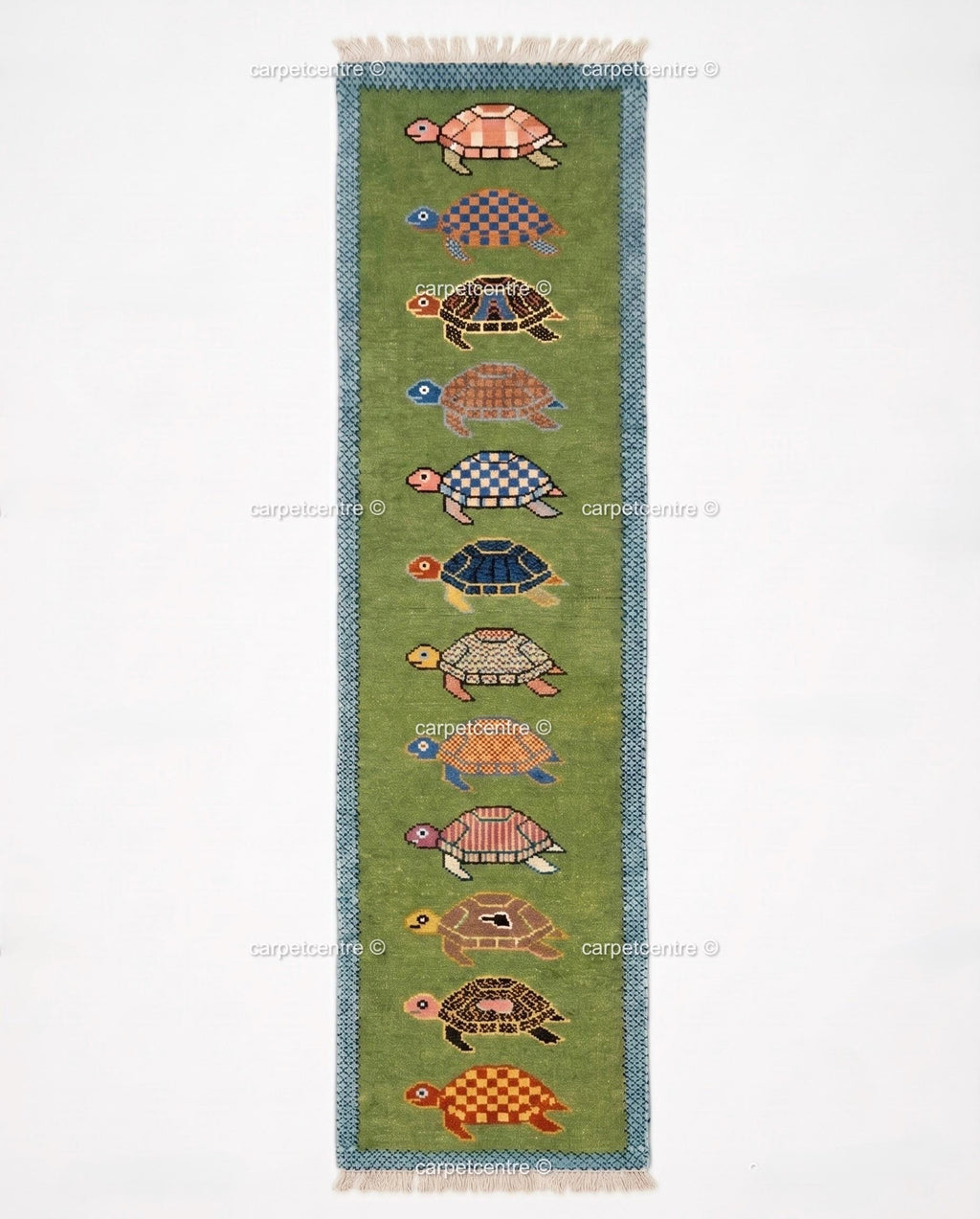 Handmade Wool Turtle Runner Rug – Colorful Tortoise Design Hallway Carpet
