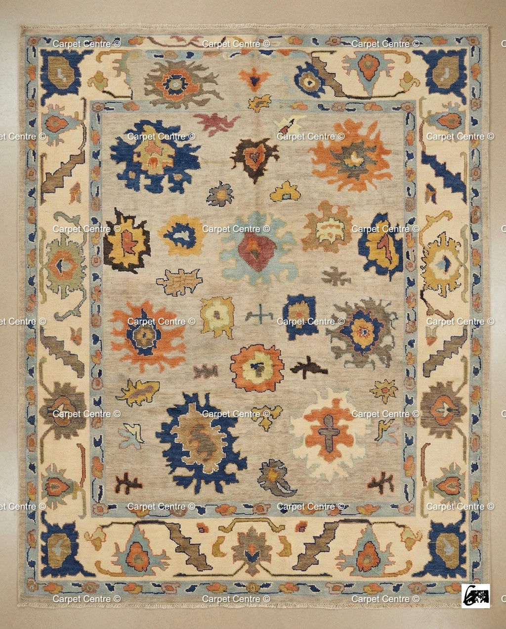 Hand-Knotted Wool Oushak Rug, Tribal Geometric Medallions, 8x10