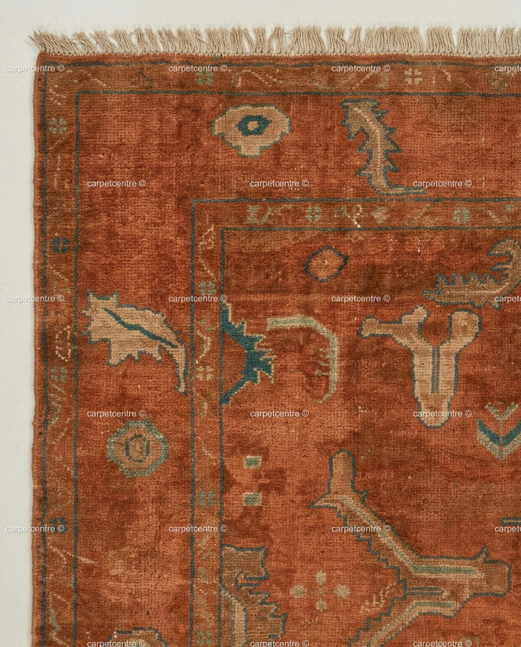 Hand Knotted Terracotta Oushak Rug, Geometric Wool Area Carpet, Boho Living Room Home Decor