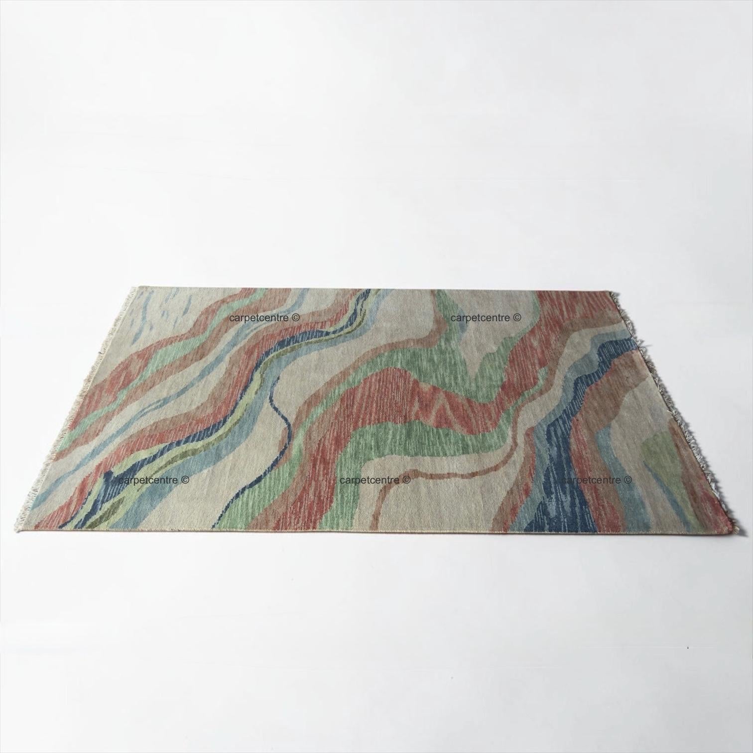 Hand Knotted Abstract Oushak Rug, 100% New Zealand Wool, Organic Waves Design