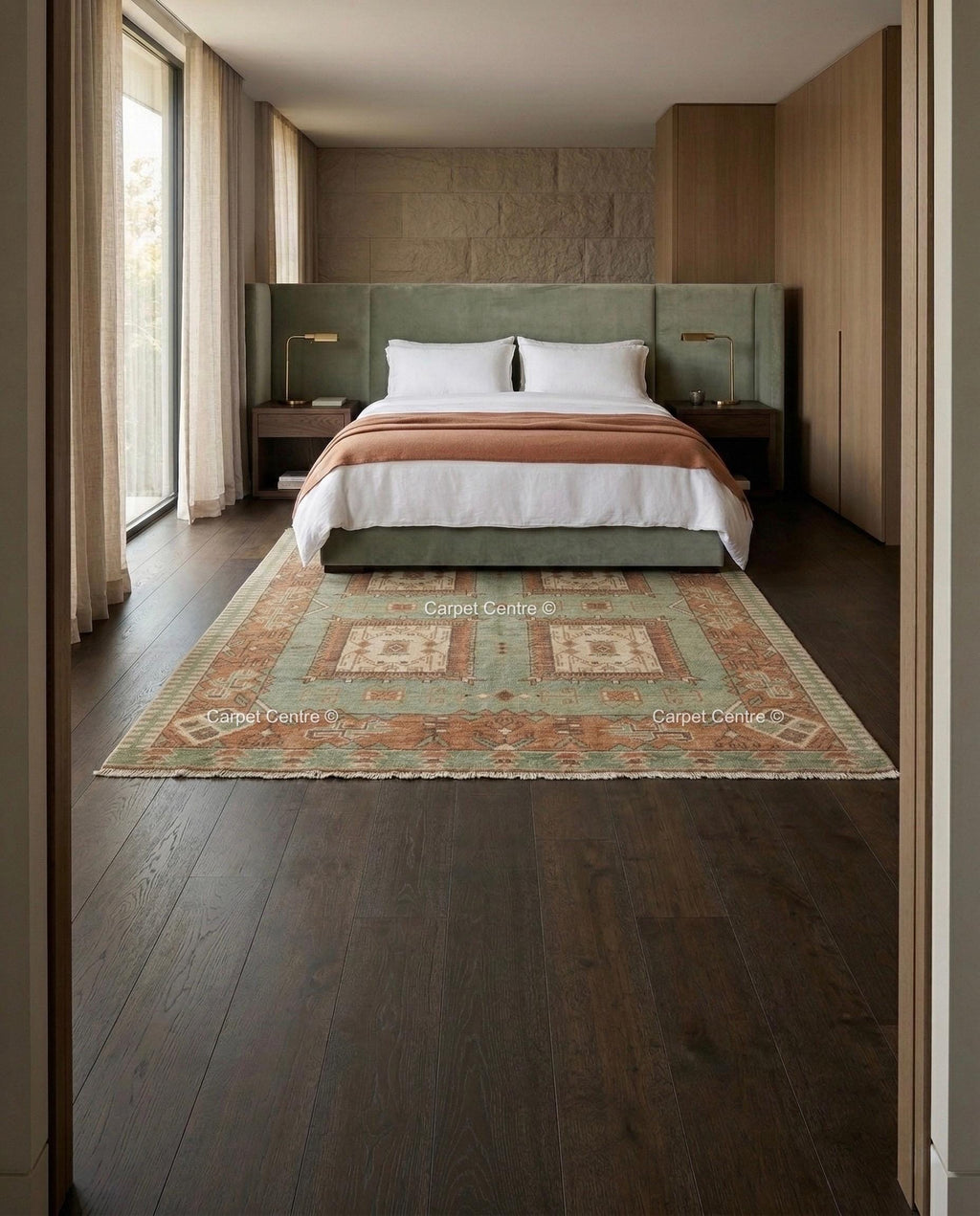 Sage Green Oushak Hand Knotted Wool Rug, Southwestern Geometric Medallion Area Rug