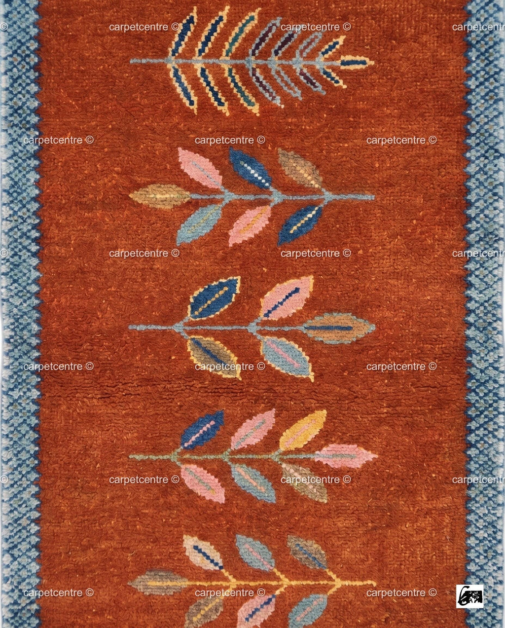 Botanical Leaf Runner Rug: Rust Orange Colorful Carpet Handmade Wool Area Rug