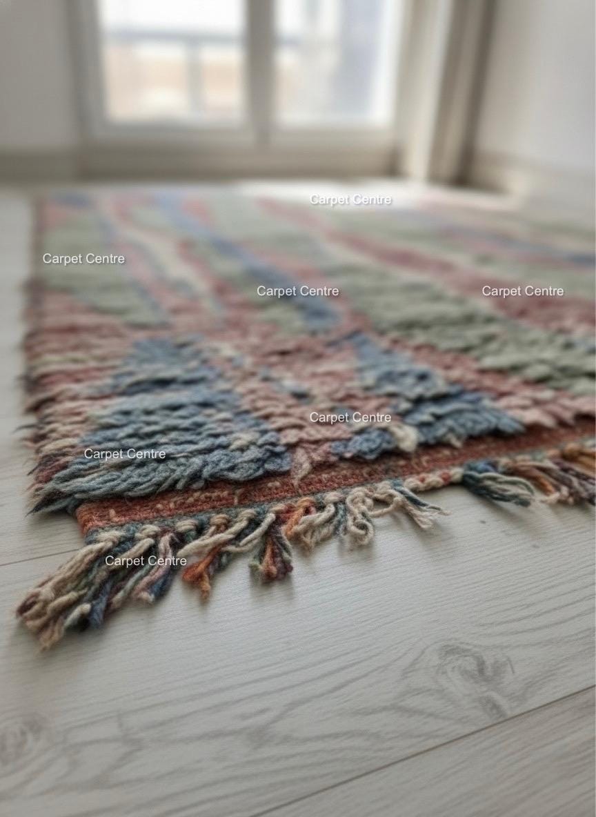 Handmade Moroccan Shag Rug, Dusty Rose, Sage Green, Tulu Style