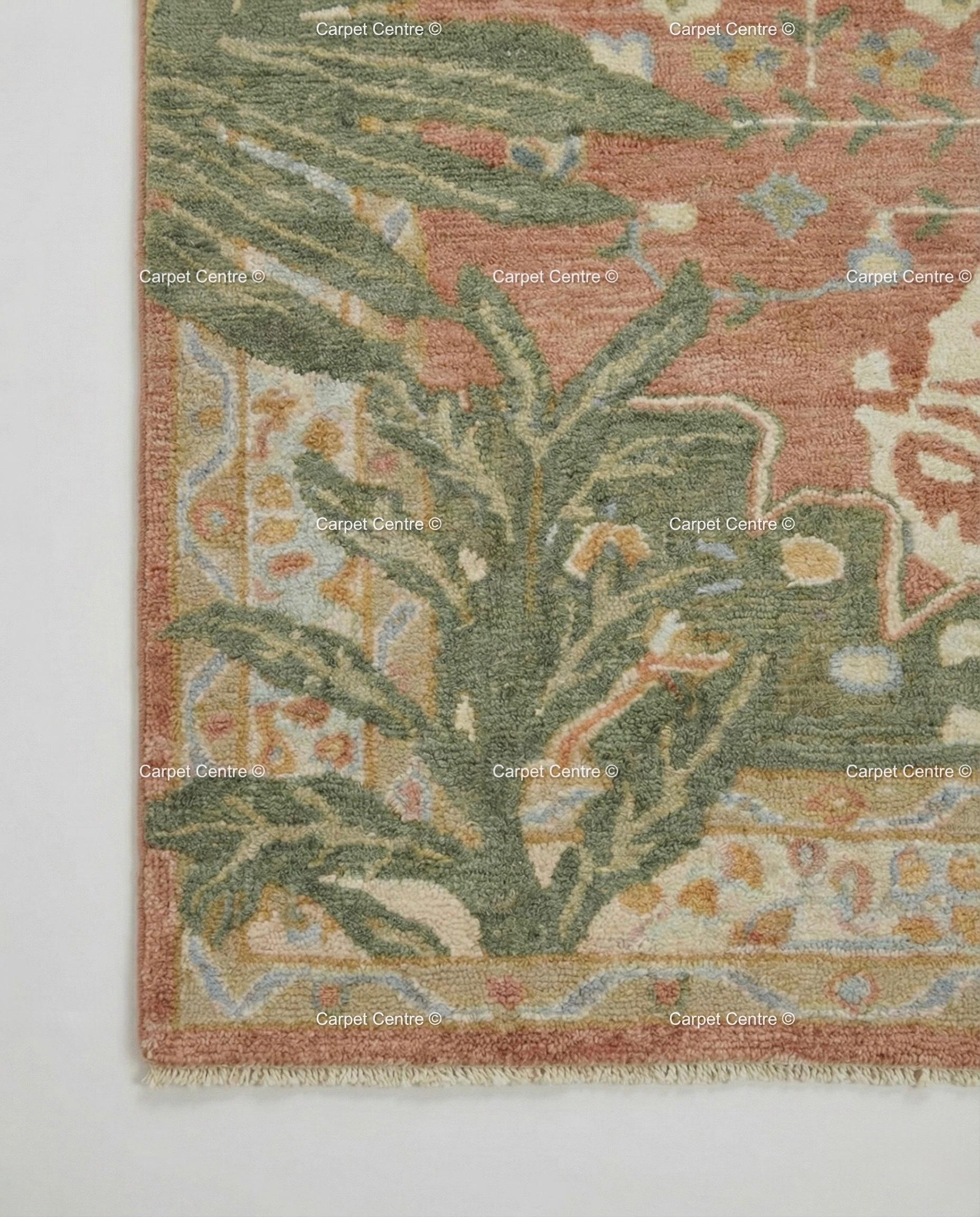 Hand-Knotted Wool Tiger Rug, Terracotta Peach, Tropical Nursery Decor