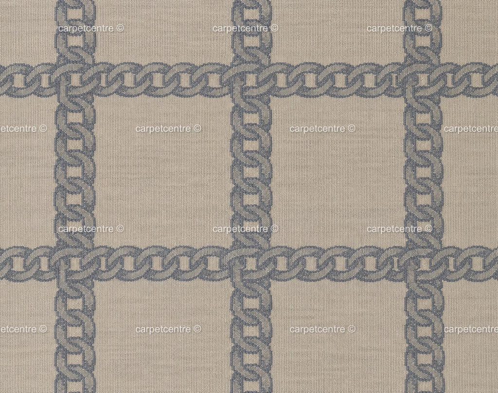 Hand Knotted Wool Oushak Rug, Slate Blue Chain Link Plaid, Transitional Greige Carpet