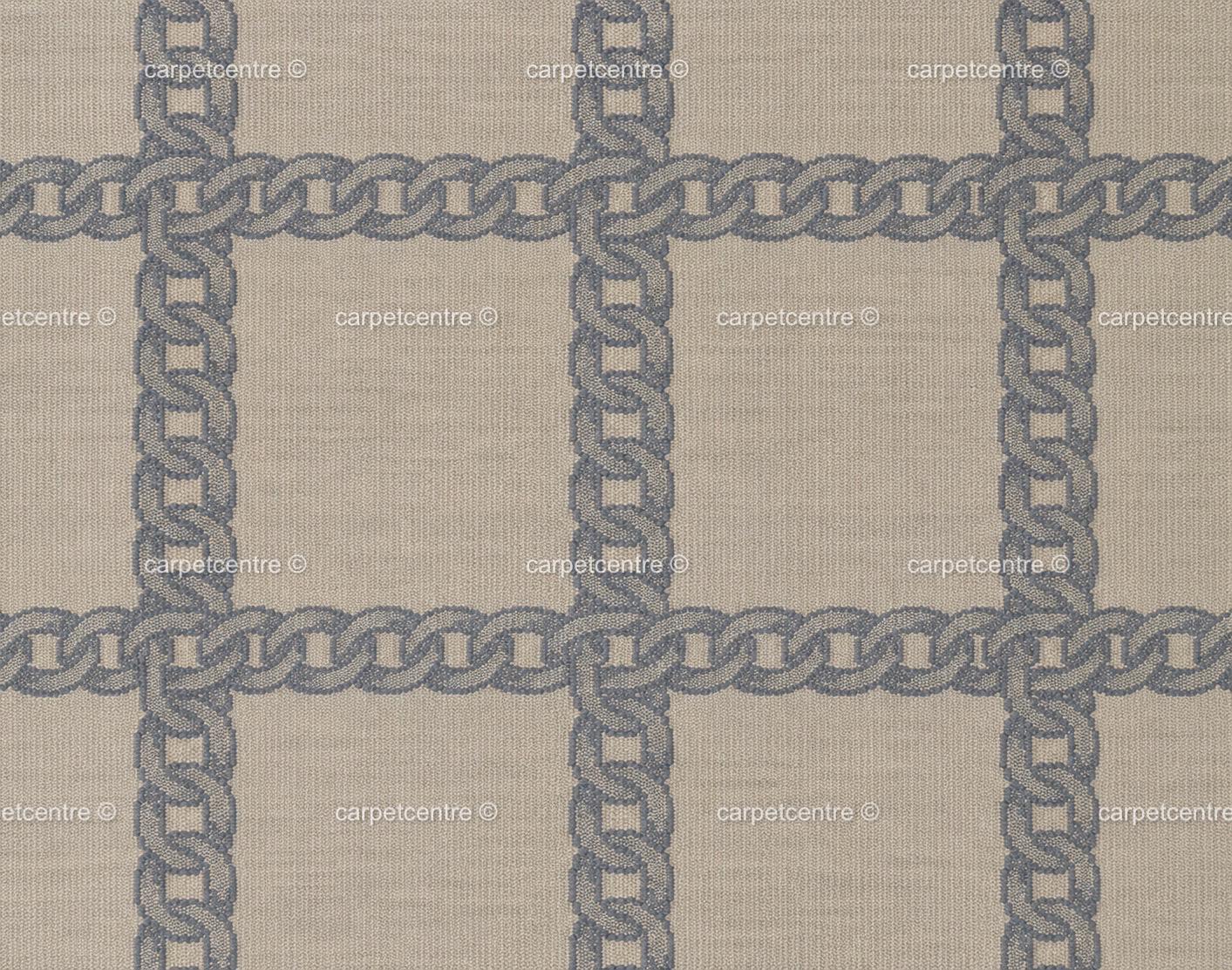Hand Knotted Wool Oushak Rug, Slate Blue Chain Link Plaid, Transitional Greige Carpet