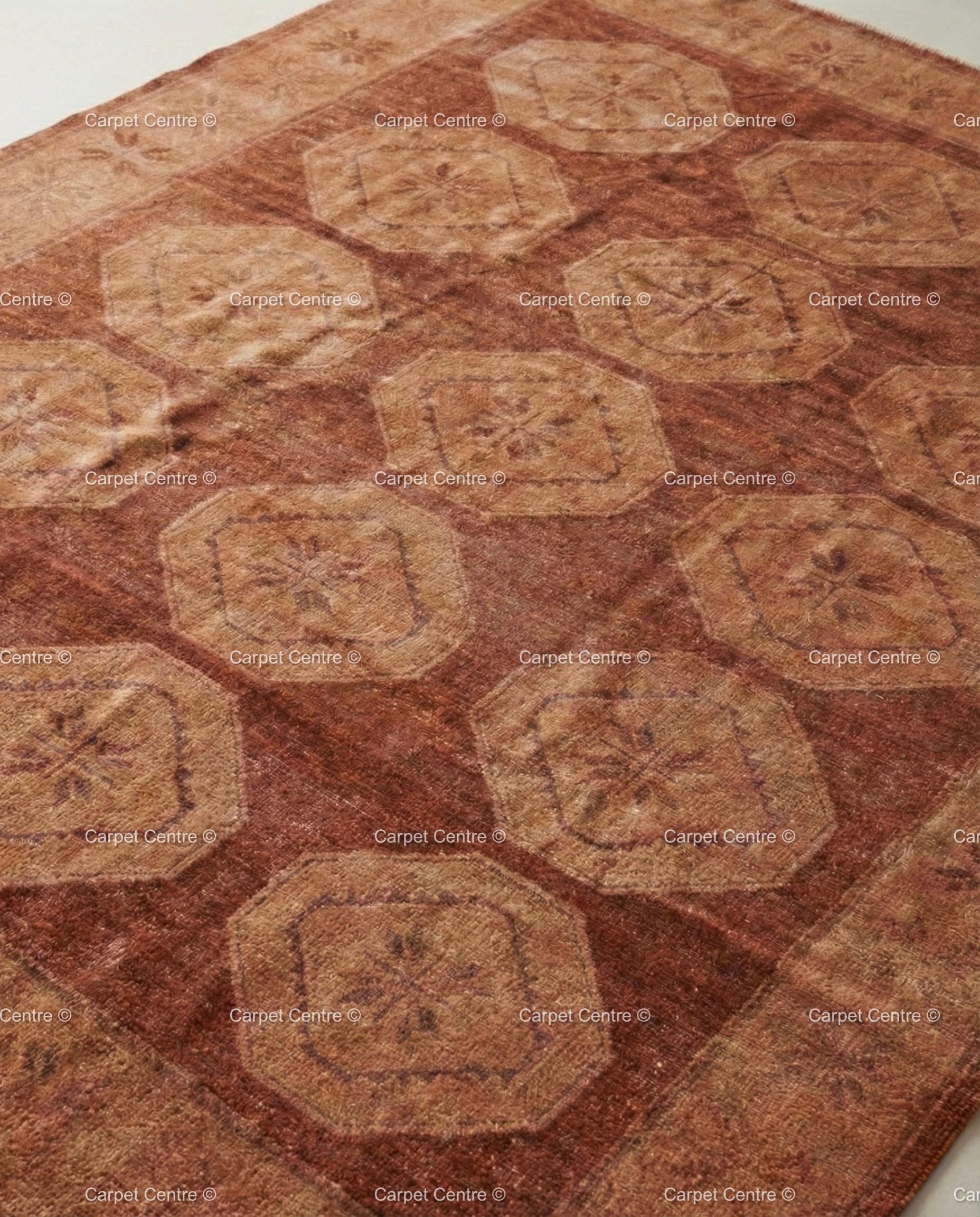 Hand-Knotted Oushak Rug | Terracotta Geometric Medallion, Southwestern Decor